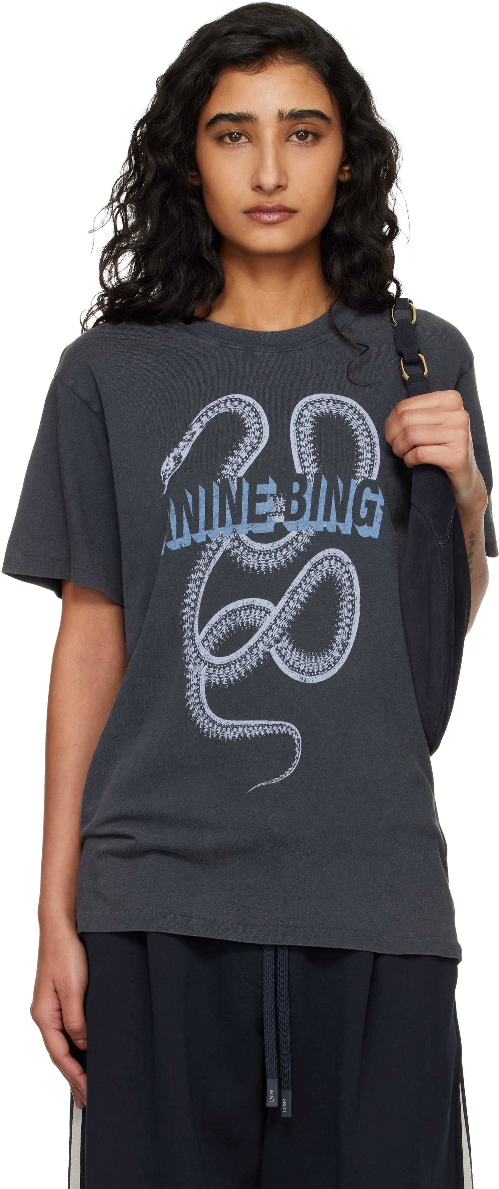ANINE BING: Black Lili Snake T-shirt | SSENSE