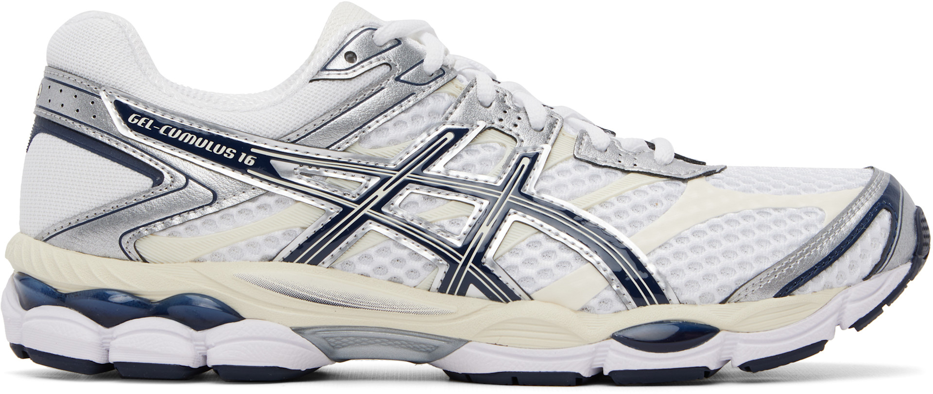 ASICS: White & Navy Gel-Cumulus 16 Sneakers | SSENSE
