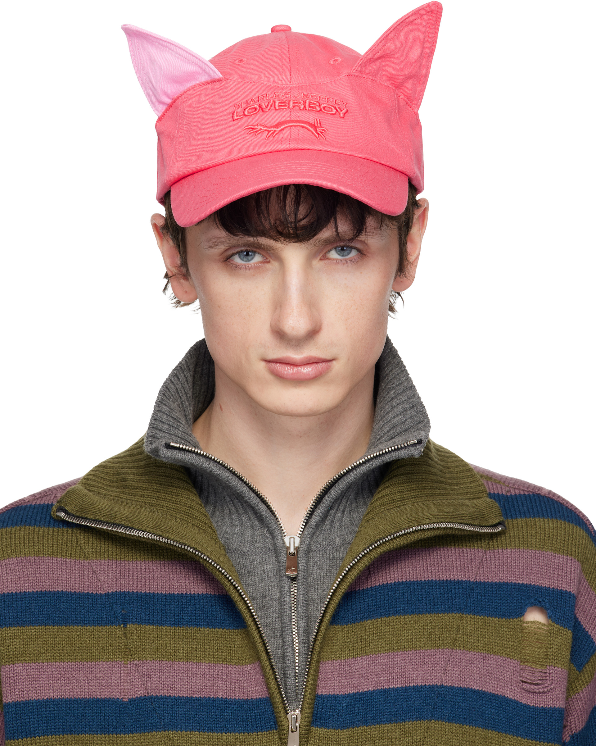 Charles Jeffrey LOVERBOY: Pink Colour Block Ears Cap | SSENSE