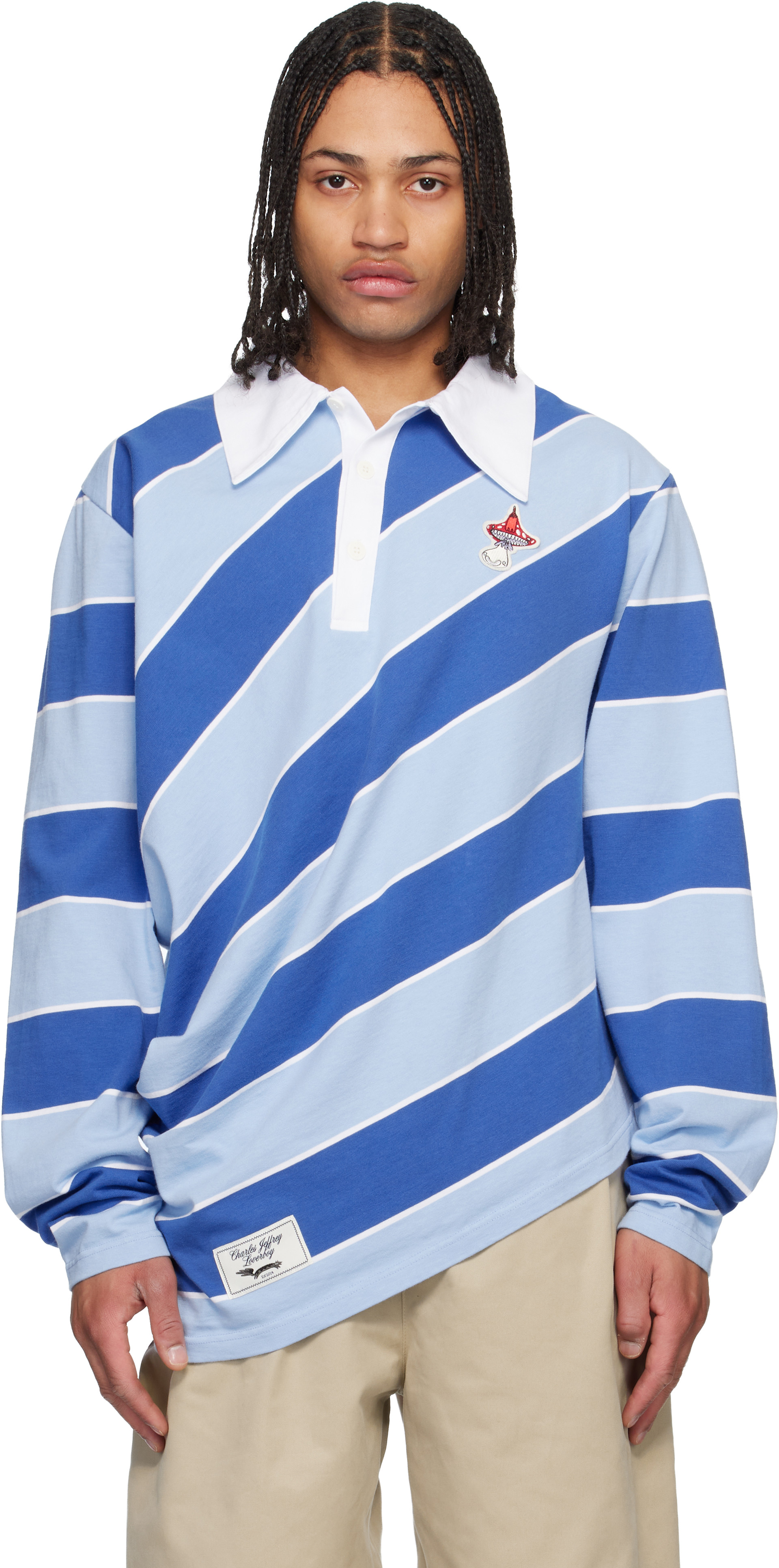 Charles Jeffrey LOVERBOY: Blue Topsy Turvy Polo | SSENSE