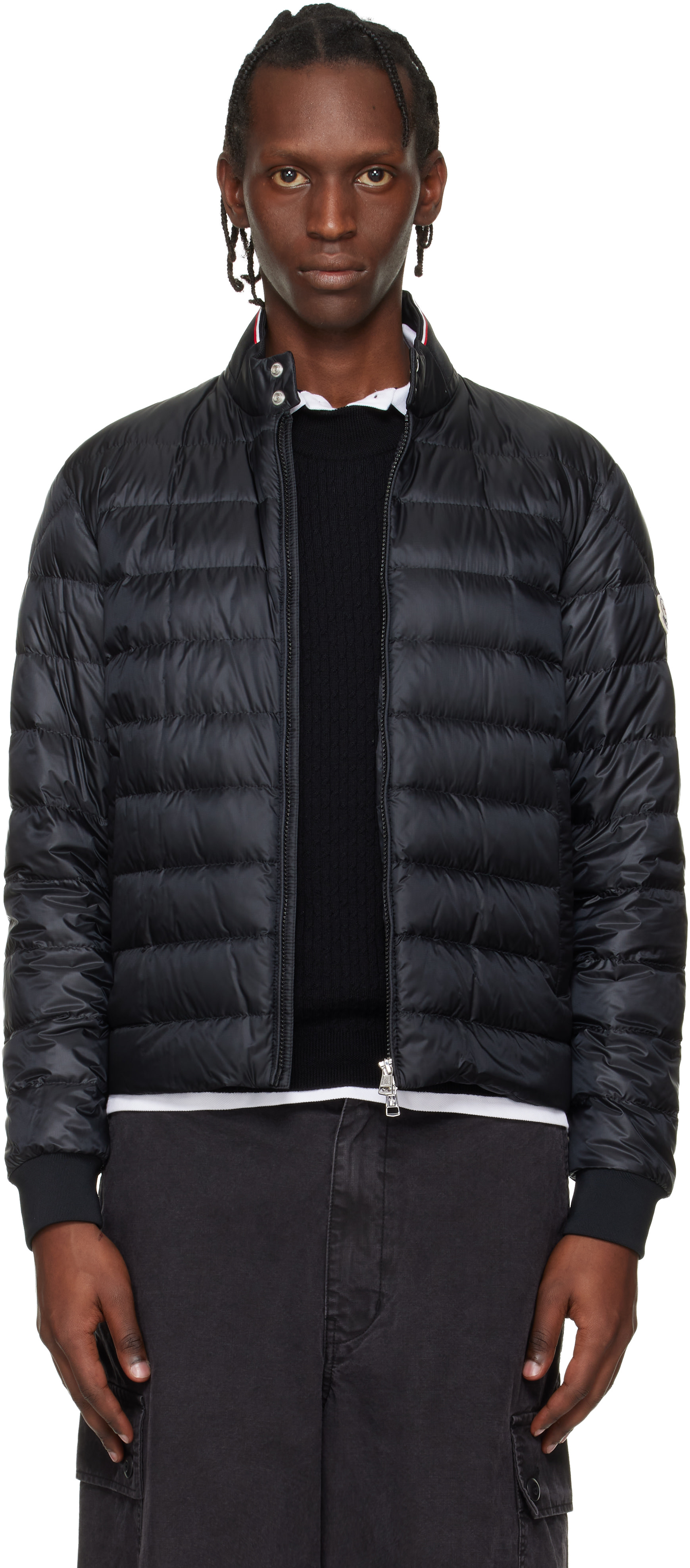 Moncler: Black Rigel Short Down Jacket | SSENSE Denmark