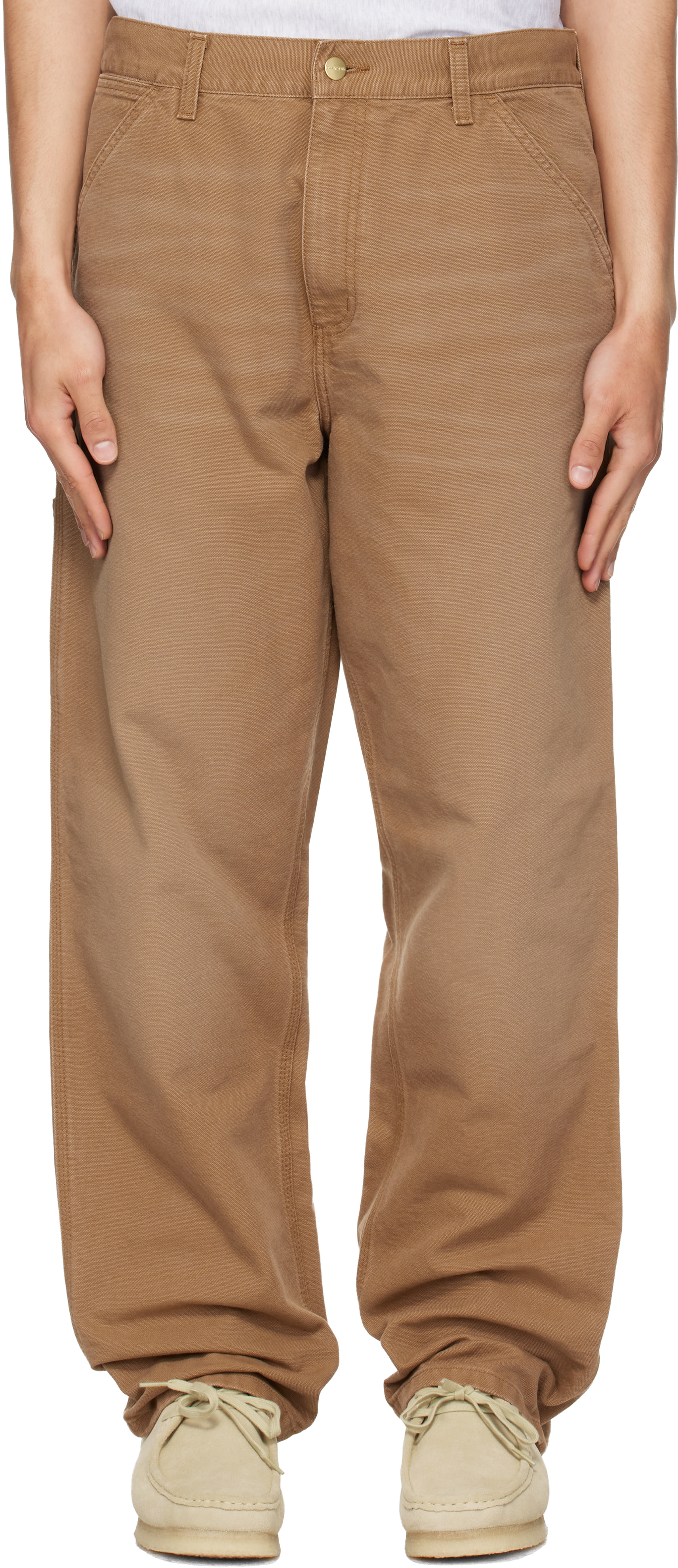 Carhartt Work In Progress: Tan Single Knee Trousers | SSENSE