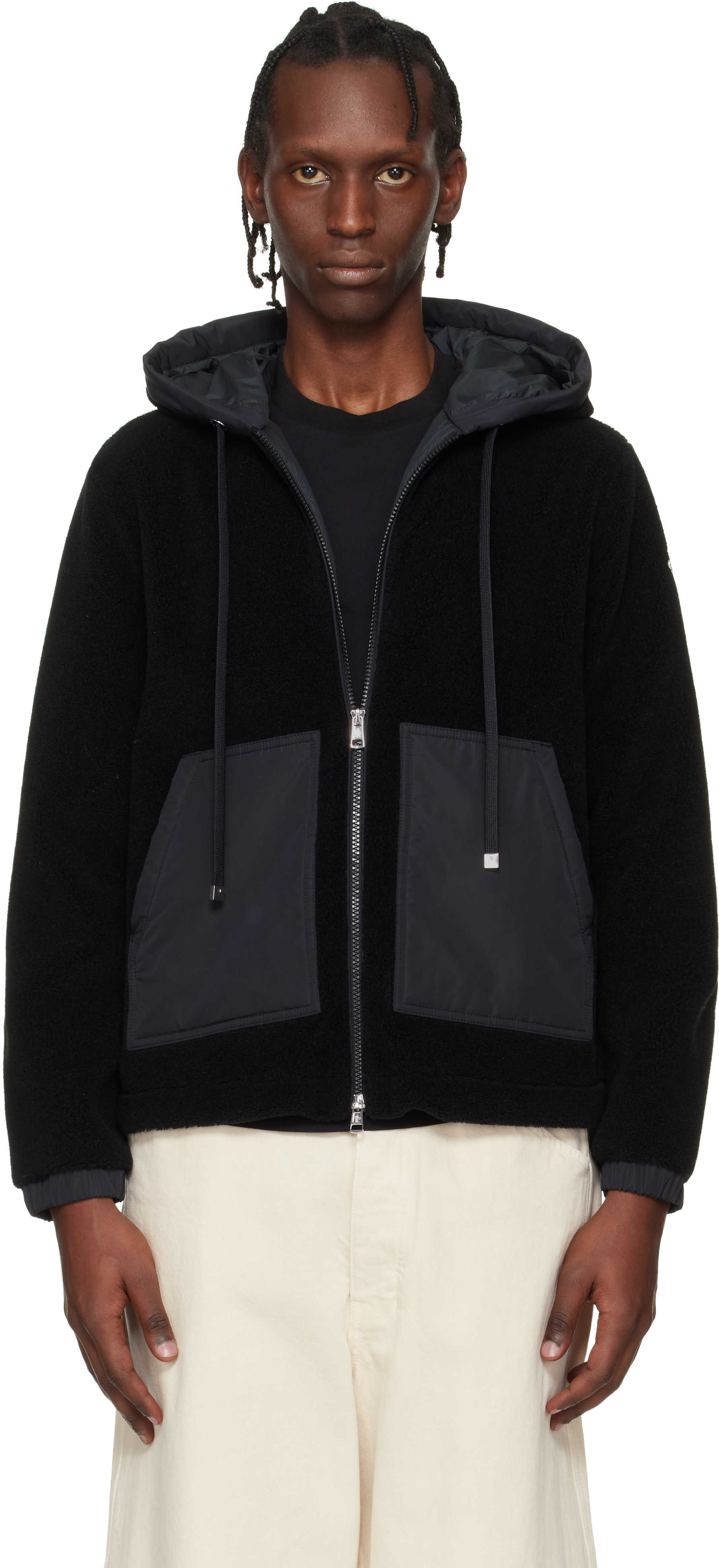 Moncler: Black Archivio Zip-Up Cardigan Hoodie | SSENSE Canada
