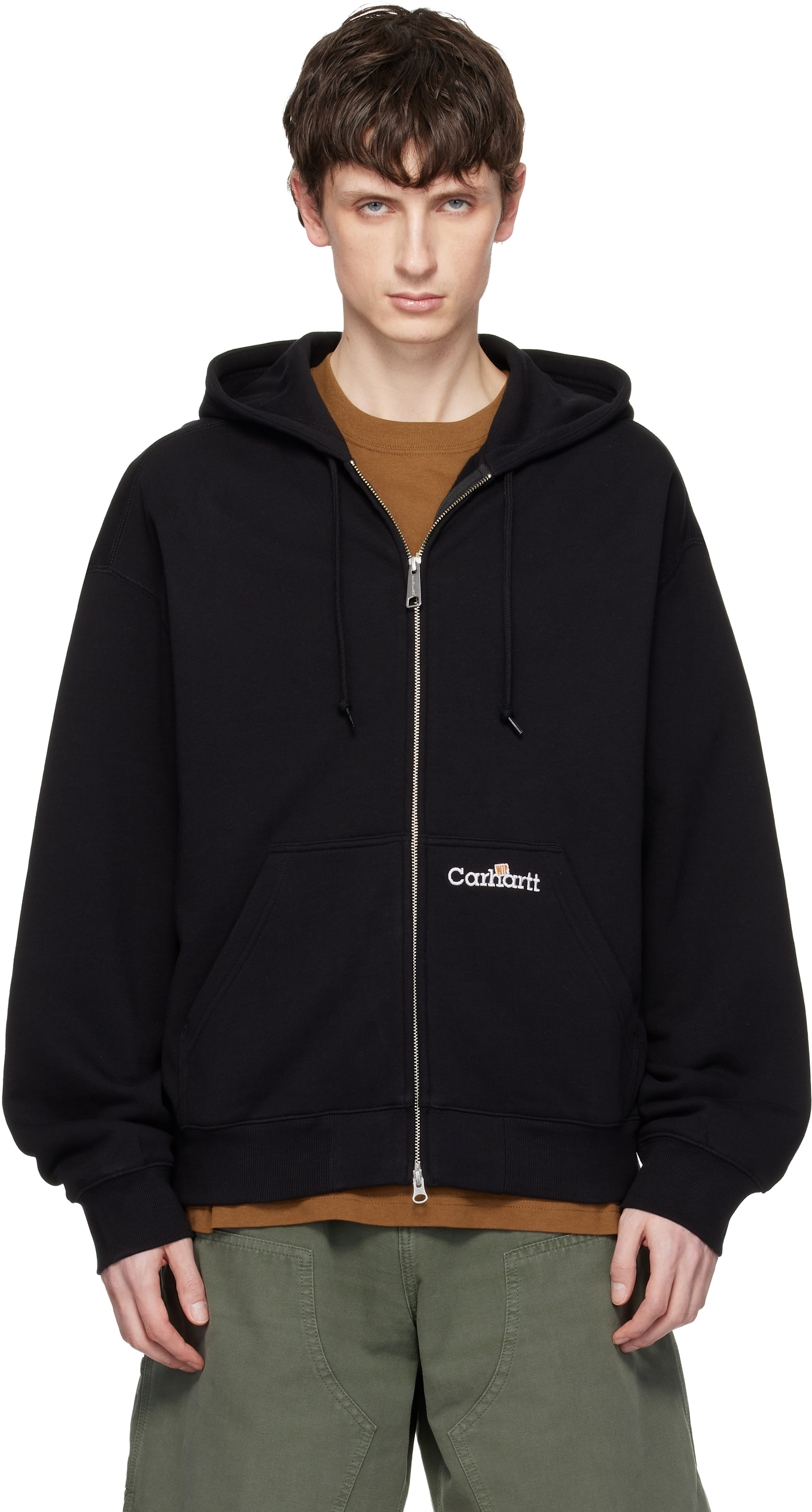 トップス CARHARTT WIP(WORK IN PROGRESS) Carhartt Work In Progress: Black WIP Label Sweat Hoodie | SSENSE