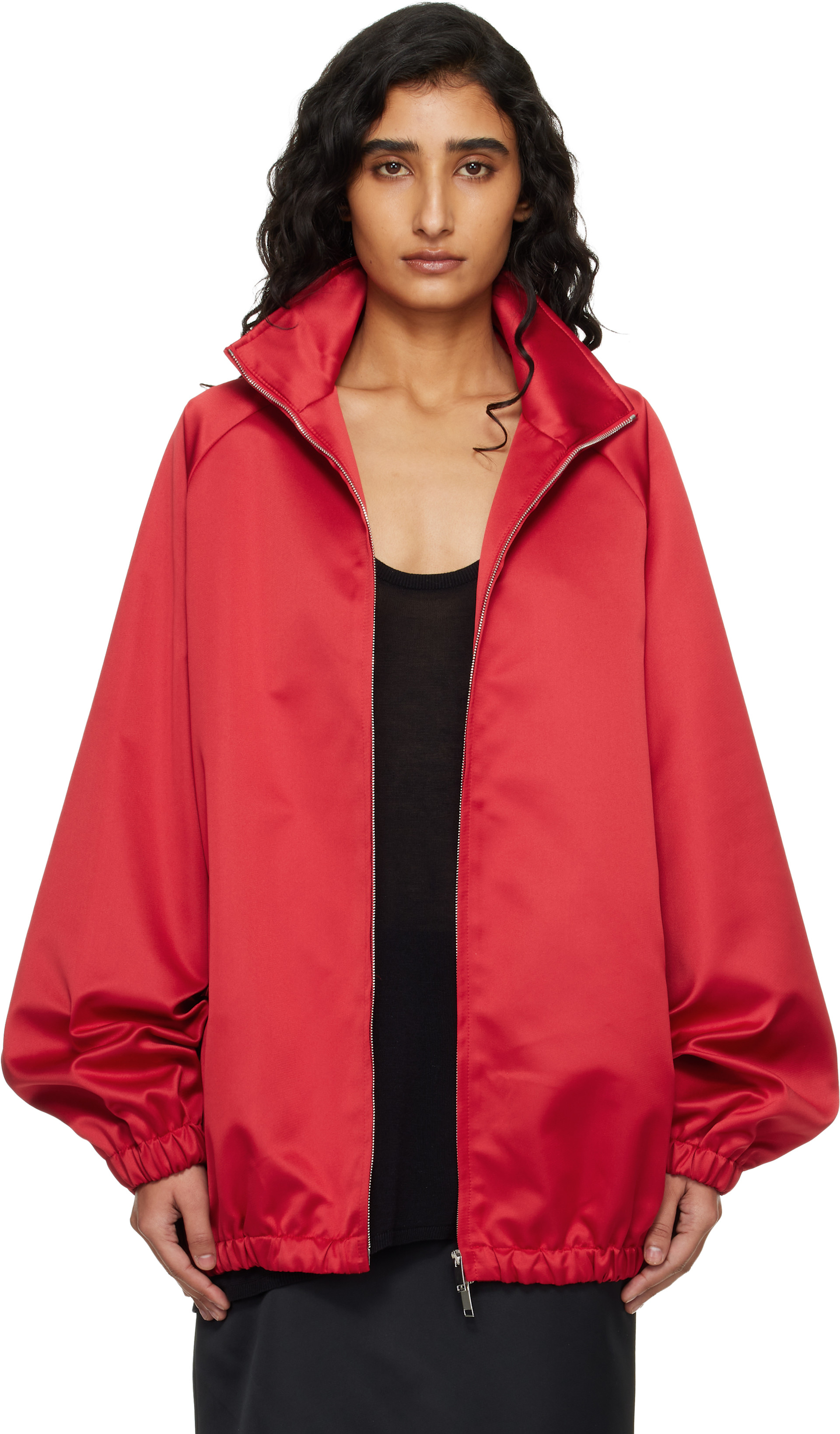 The Frankie Shop: Red Baxter Satin Track Jacket | SSENSE