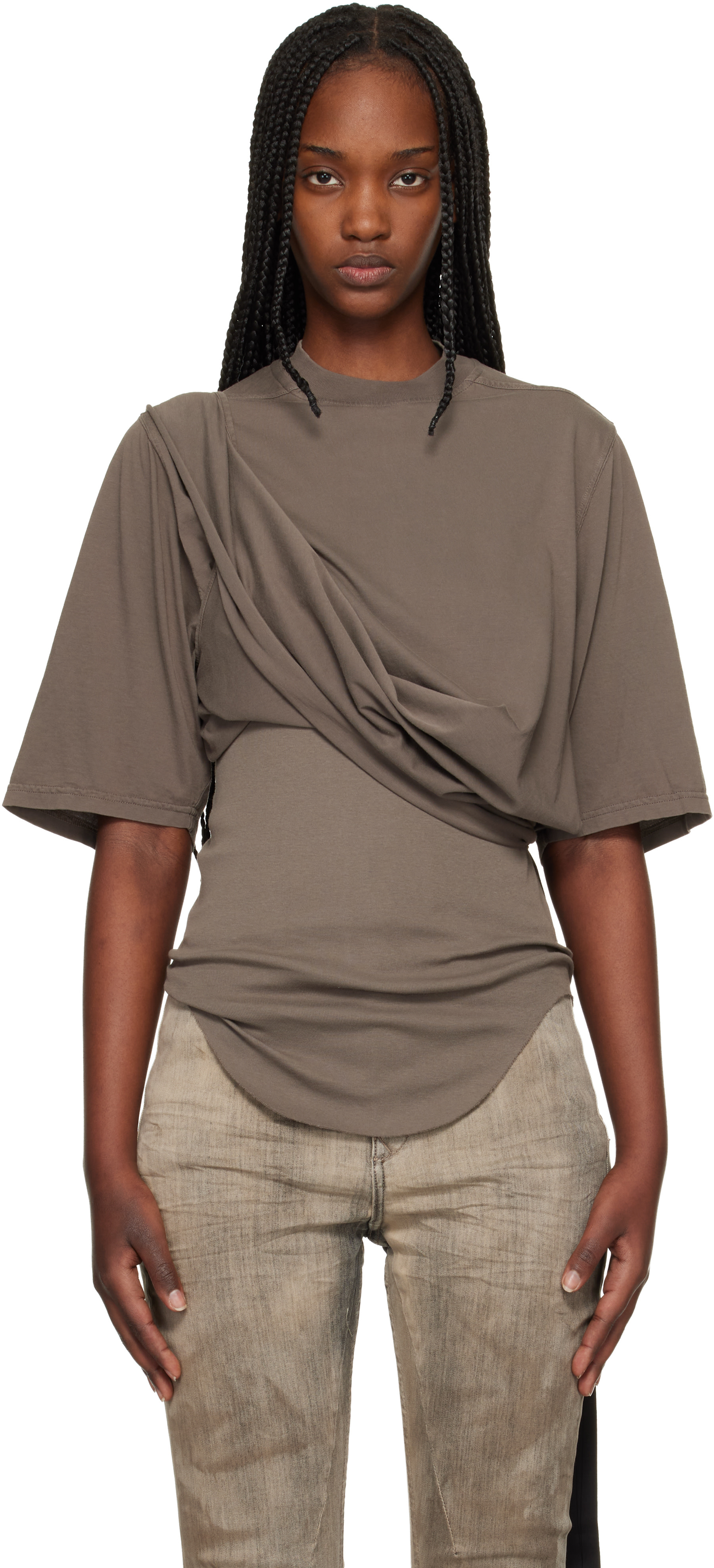 Rick Owens DRKSHDW: Brown Temple Jumbo SS T-shirt | SSENSE
