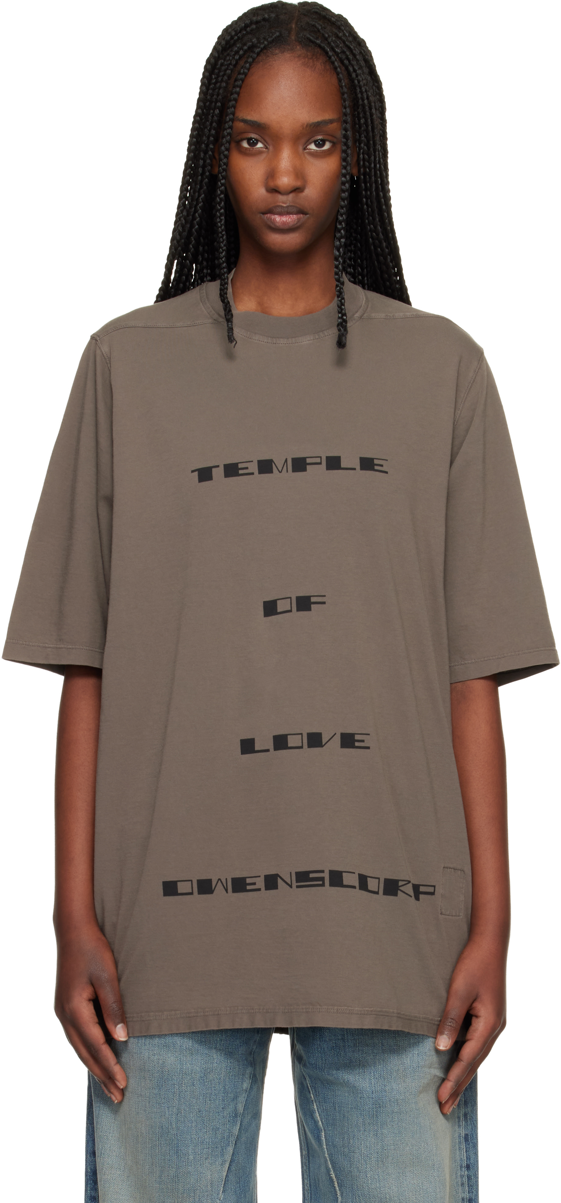Rick Owens DRKSHDW: Gray Temple Jumbo S/S T-shirt | SSENSE