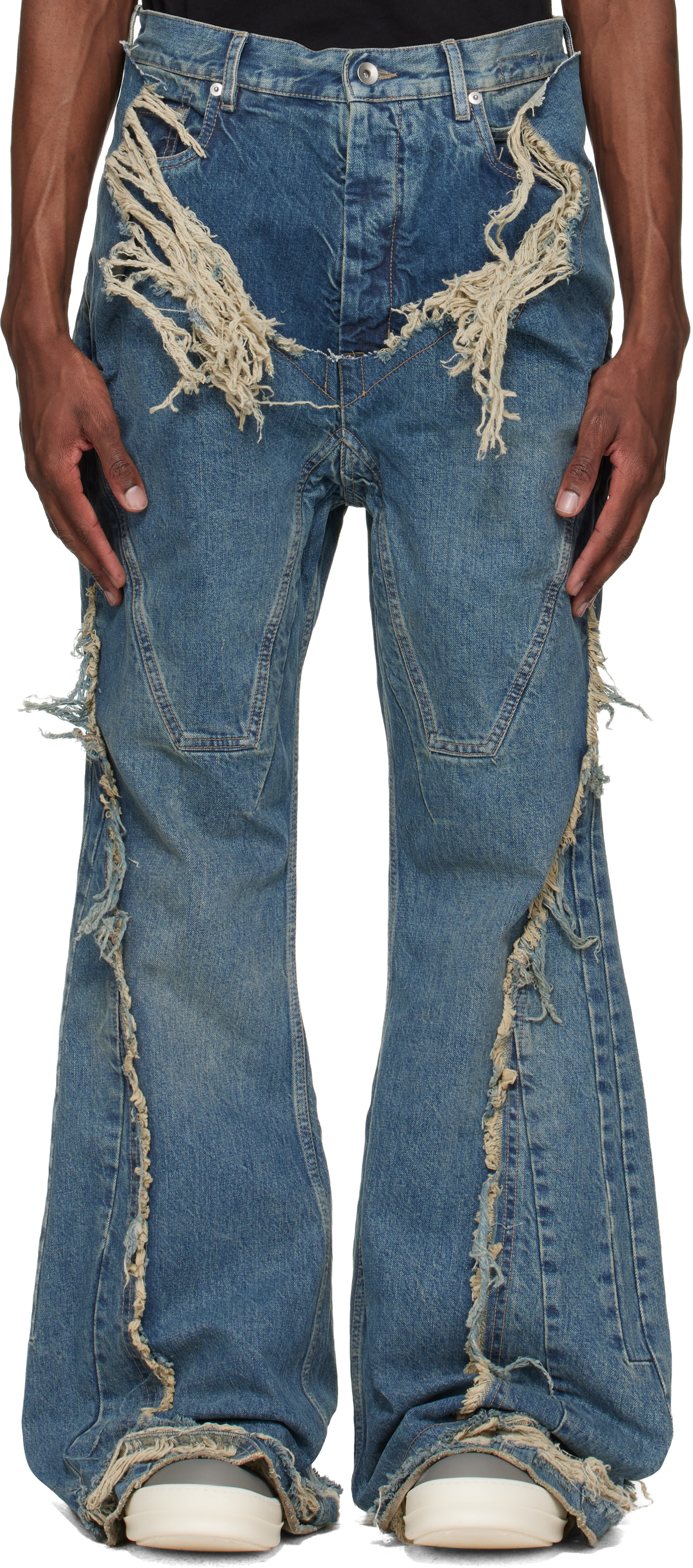 Rick Owens DRKSHDW: Blue Temple Slivered Bootcut Jeans | SSENSE