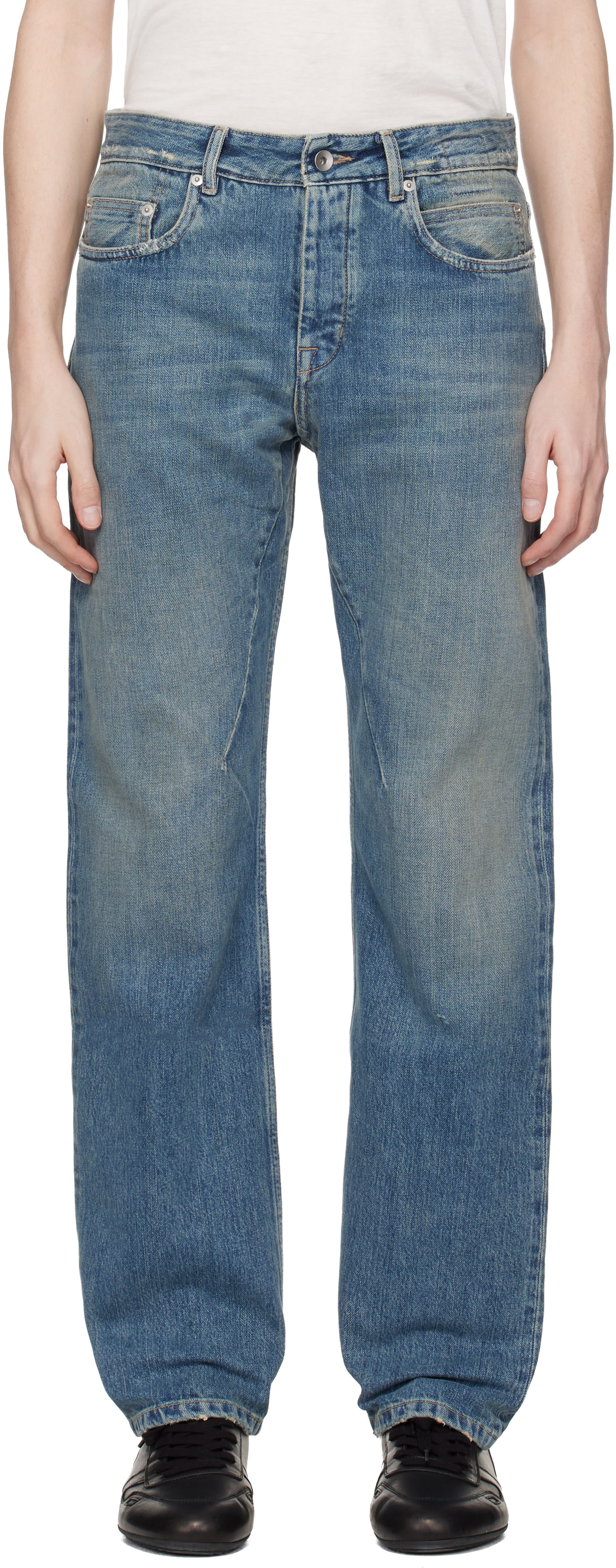 Rick Owens DRKSHDW: Blue Temple Fog Cut Jeans | SSENSE
