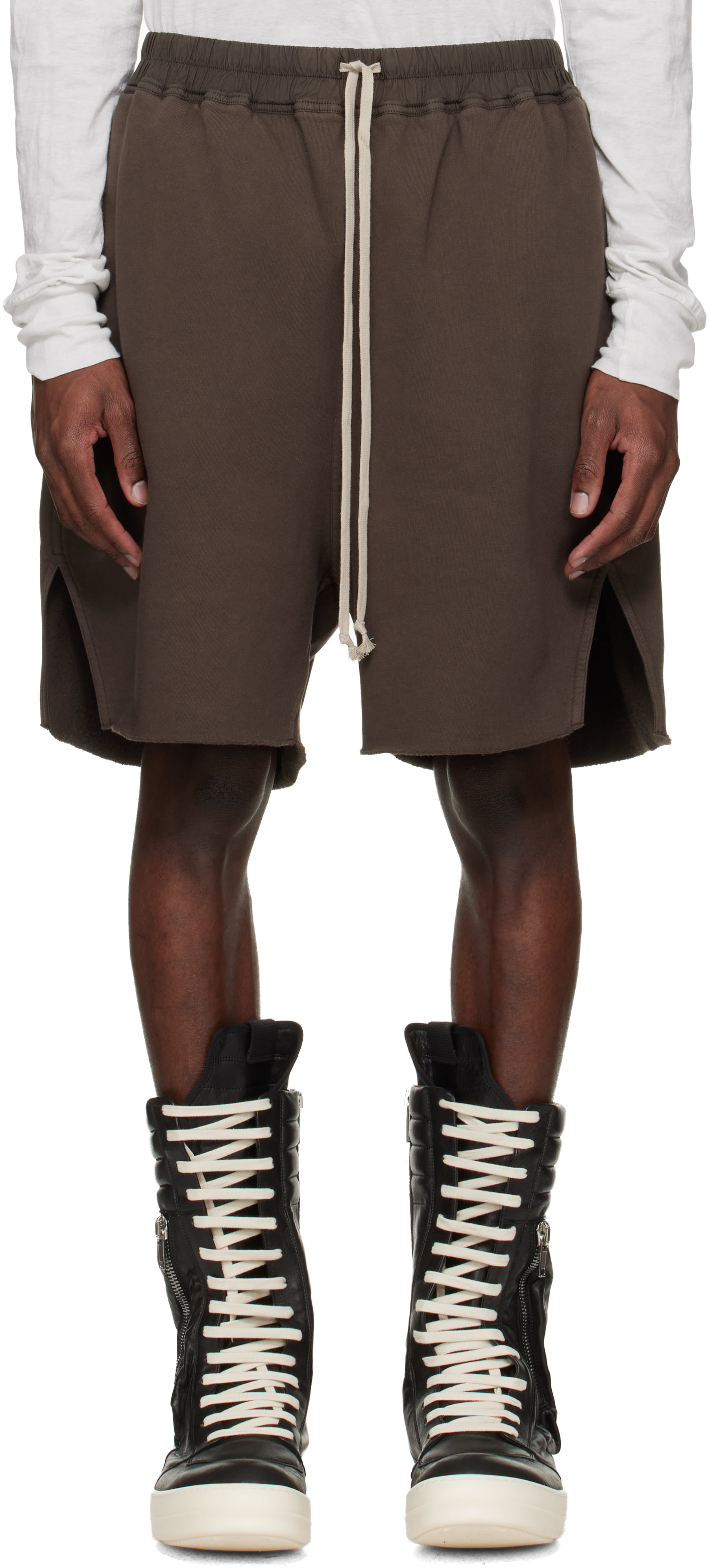 Rick Owens DRKSHDW: Brown Temple Long Boxers Butt Zip Shorts | SSENSE