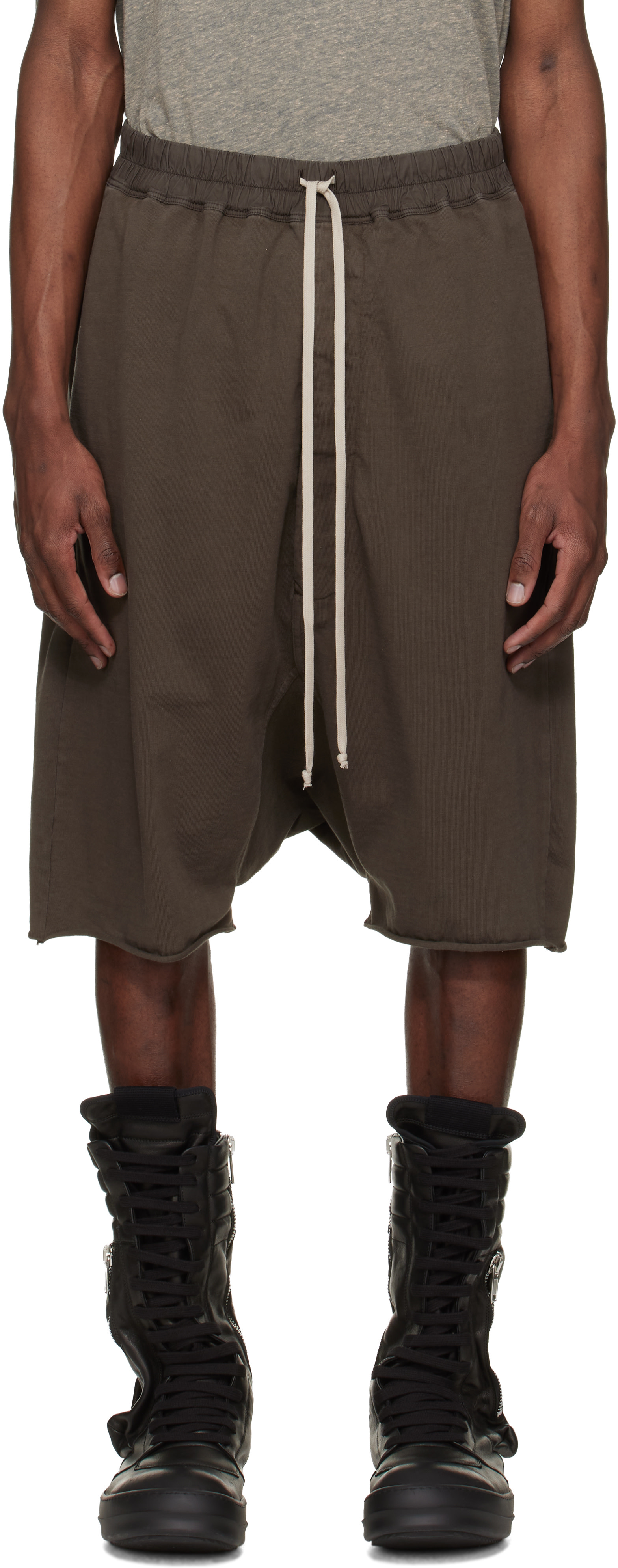 k*i様 Rick Owens DRKSHDW DRAWSTRING PODS Rick Owens DRKSHDW: Brown Temple Drawstring Pods Shorts | SSENSE