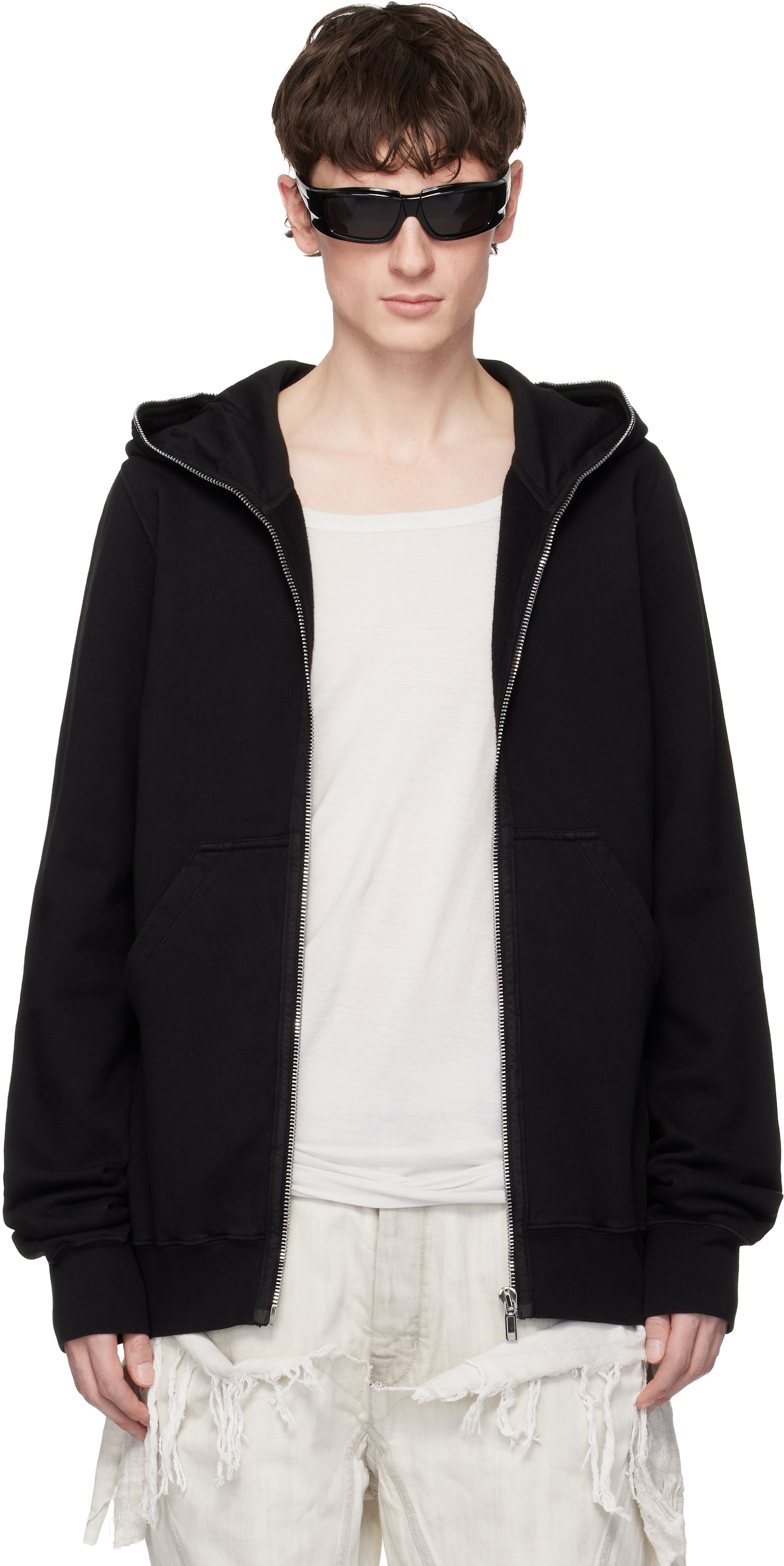 Rick Owens DRKSHDW: Black Zip-Up Fleece Hoodie | SSENSE