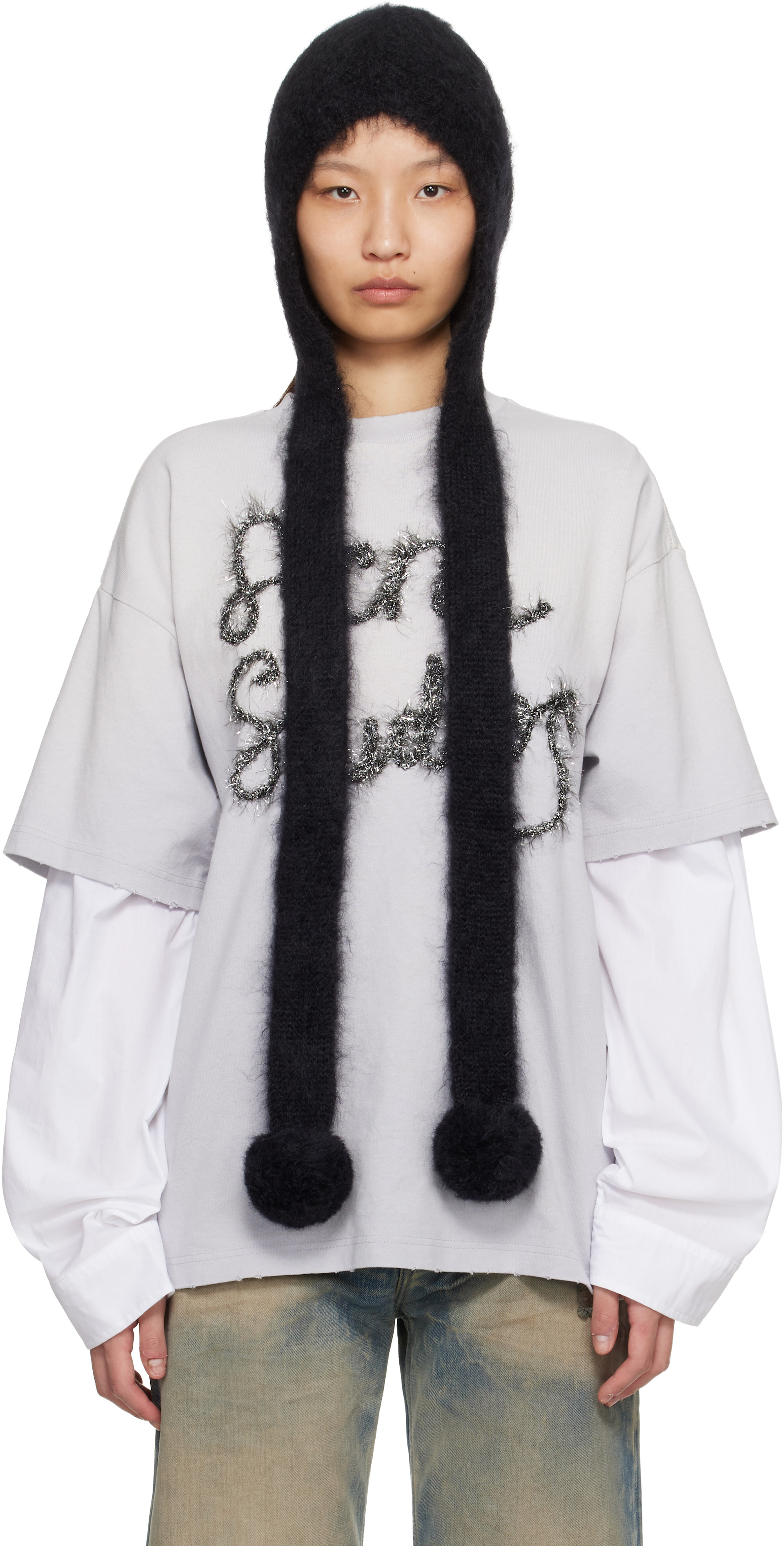 Acne Studios: Black Mohair Earflap Hood | SSENSE 대한민국