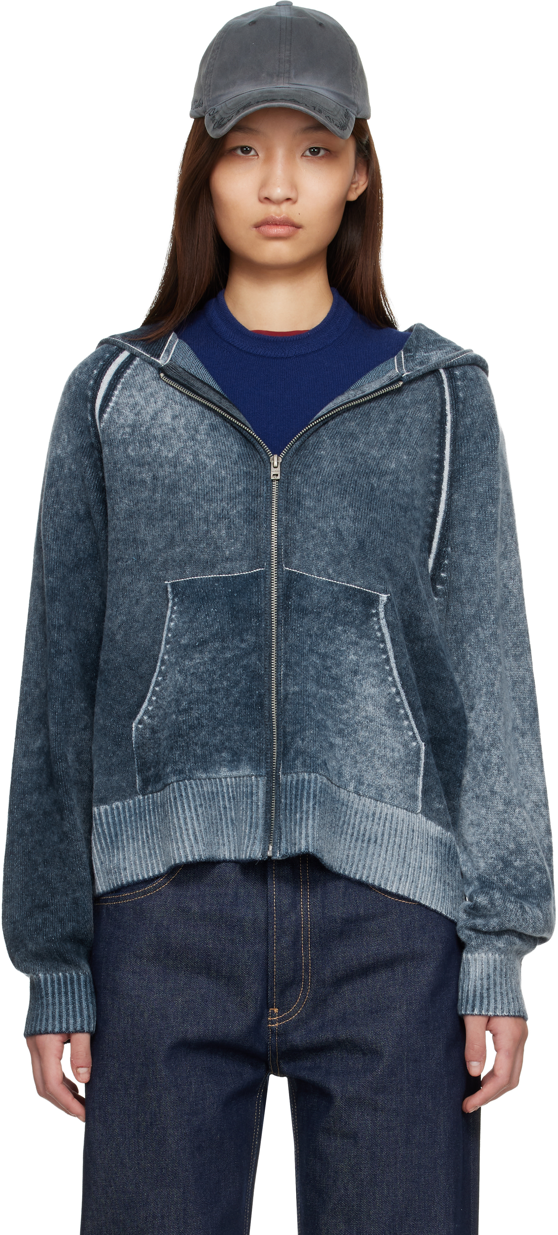 Acne Studios: Navy Zipper Hoodie | SSENSE Canada