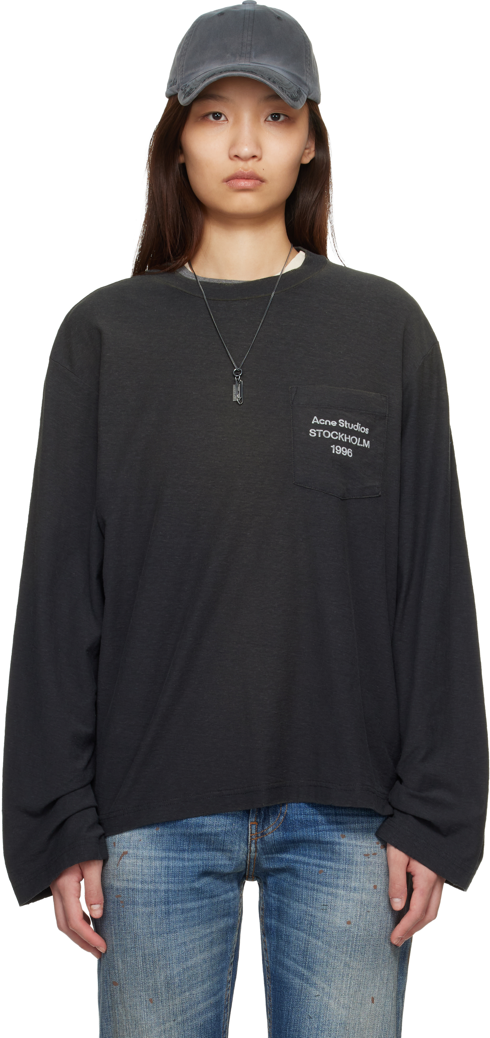 トップス acne studios Acne Studios: Black Logo T-shirt | SSENSE