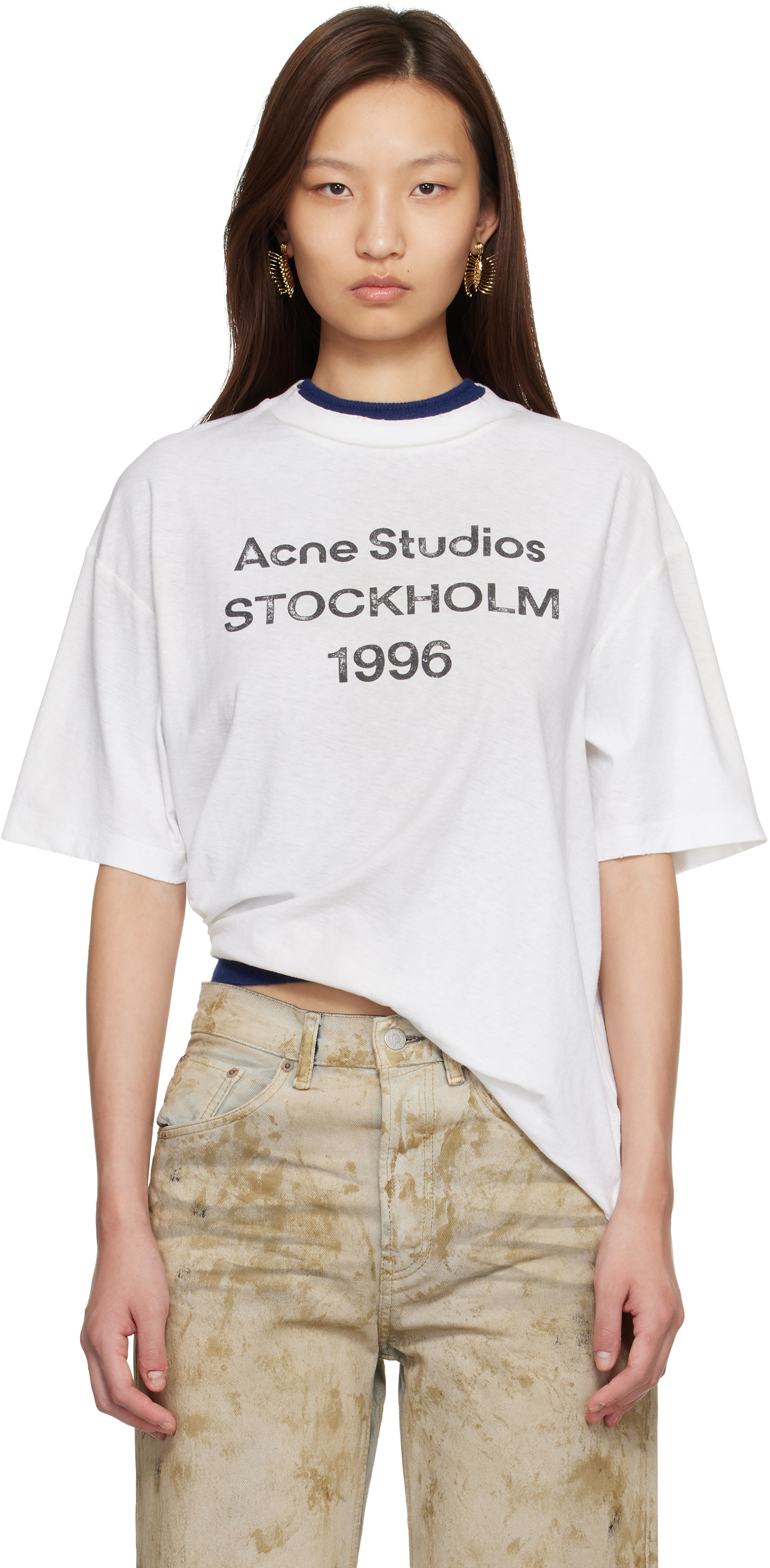 Acne Studios: White Relaxed Fit Logo T-shirt | SSENSE