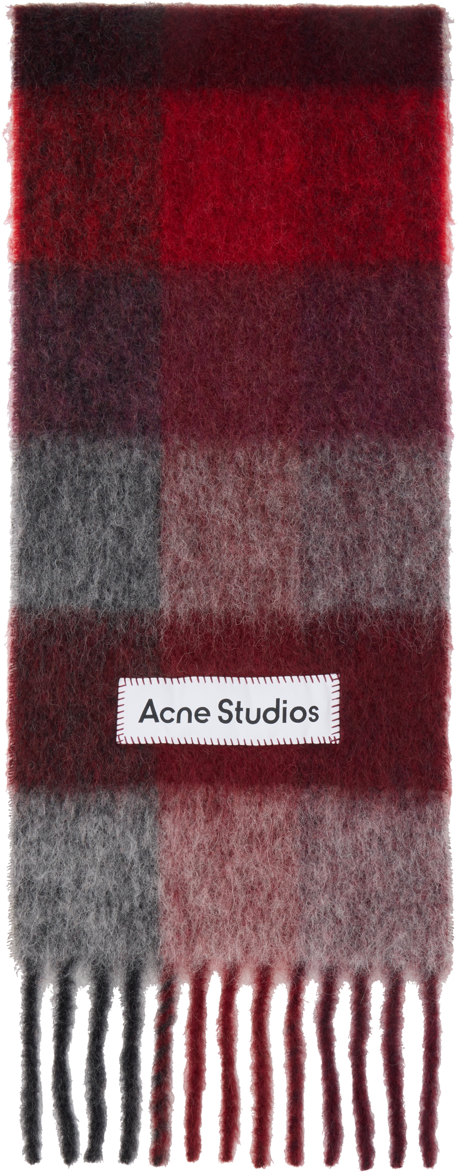 赤　マフラー　Acne Studios　チェック柄　　スカーフ Acne Studios: レッド Mohair Checked マフラー | SSENSE 日本