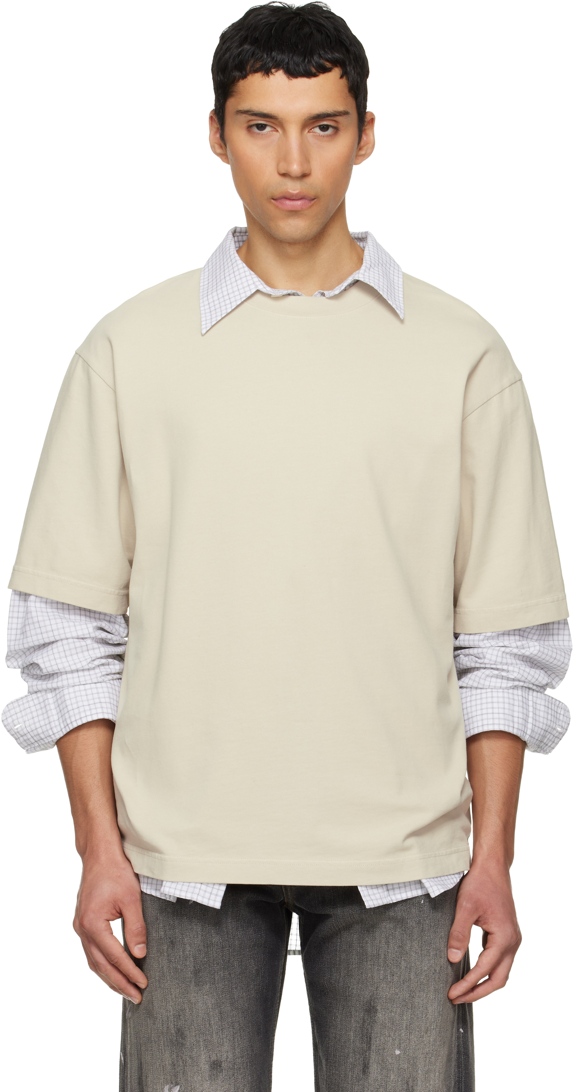 【即日発送】acne studios ポロシャツ 長袖 オフホワイト Logo cotton jersey polo shirt in grey - Acne Studios | Mytheresa