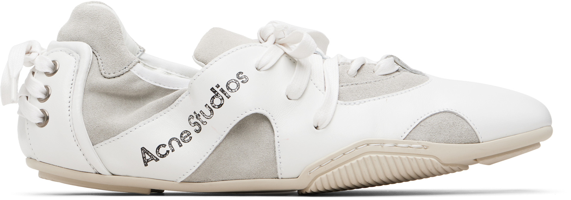 Acne Studios: White Leather Lace-Up Sneakers | SSENSE