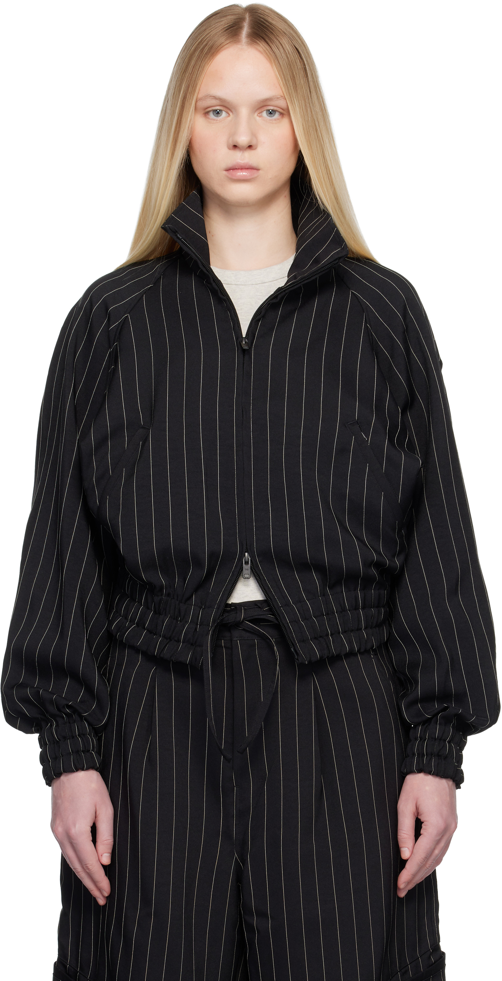Y-3: ブラック Pinstripe Sport Uniform ブルゾンジャケット | SSENSE 日本