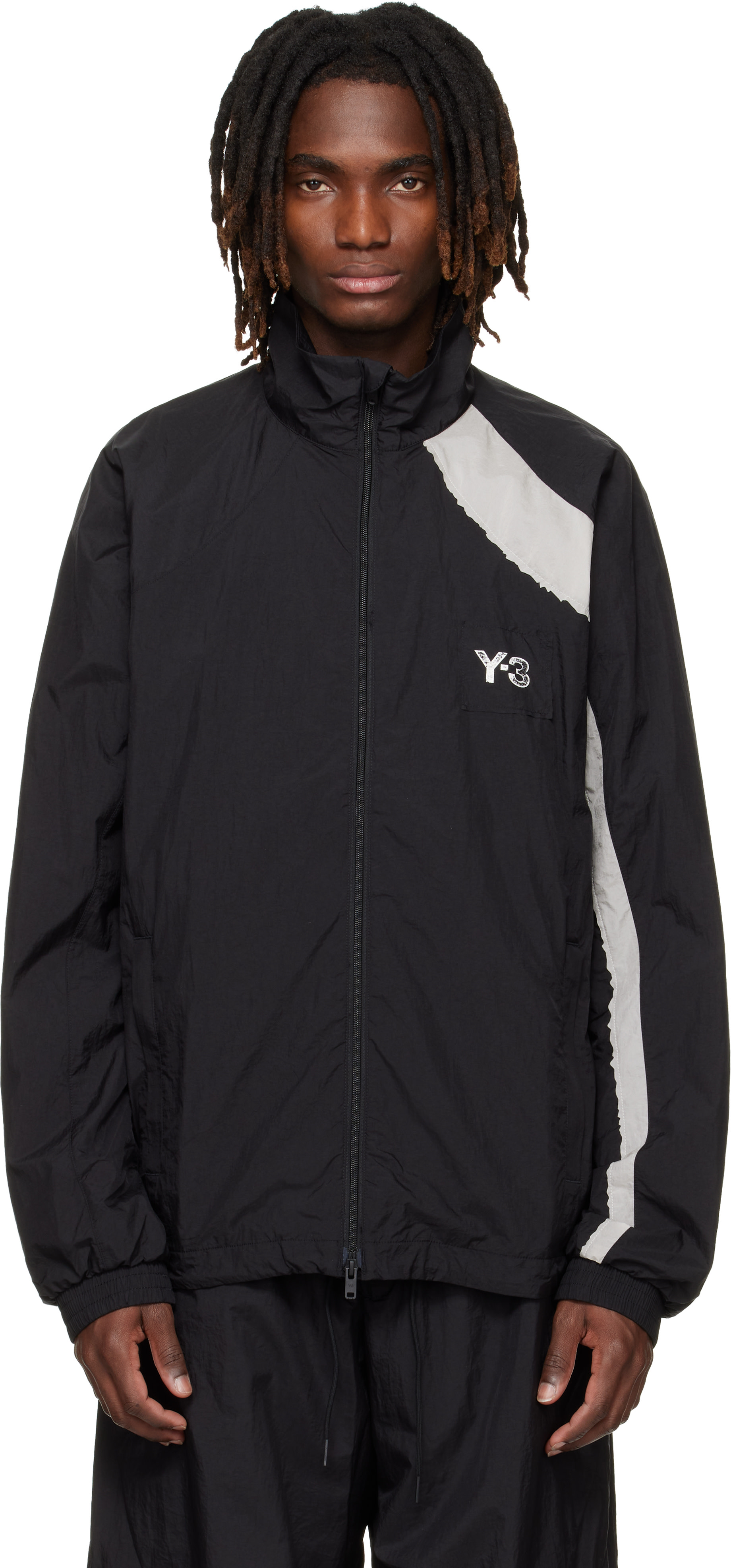 Y-3: ブラック Raw Edge 3 Stripes ナイロン シェルジャケット 