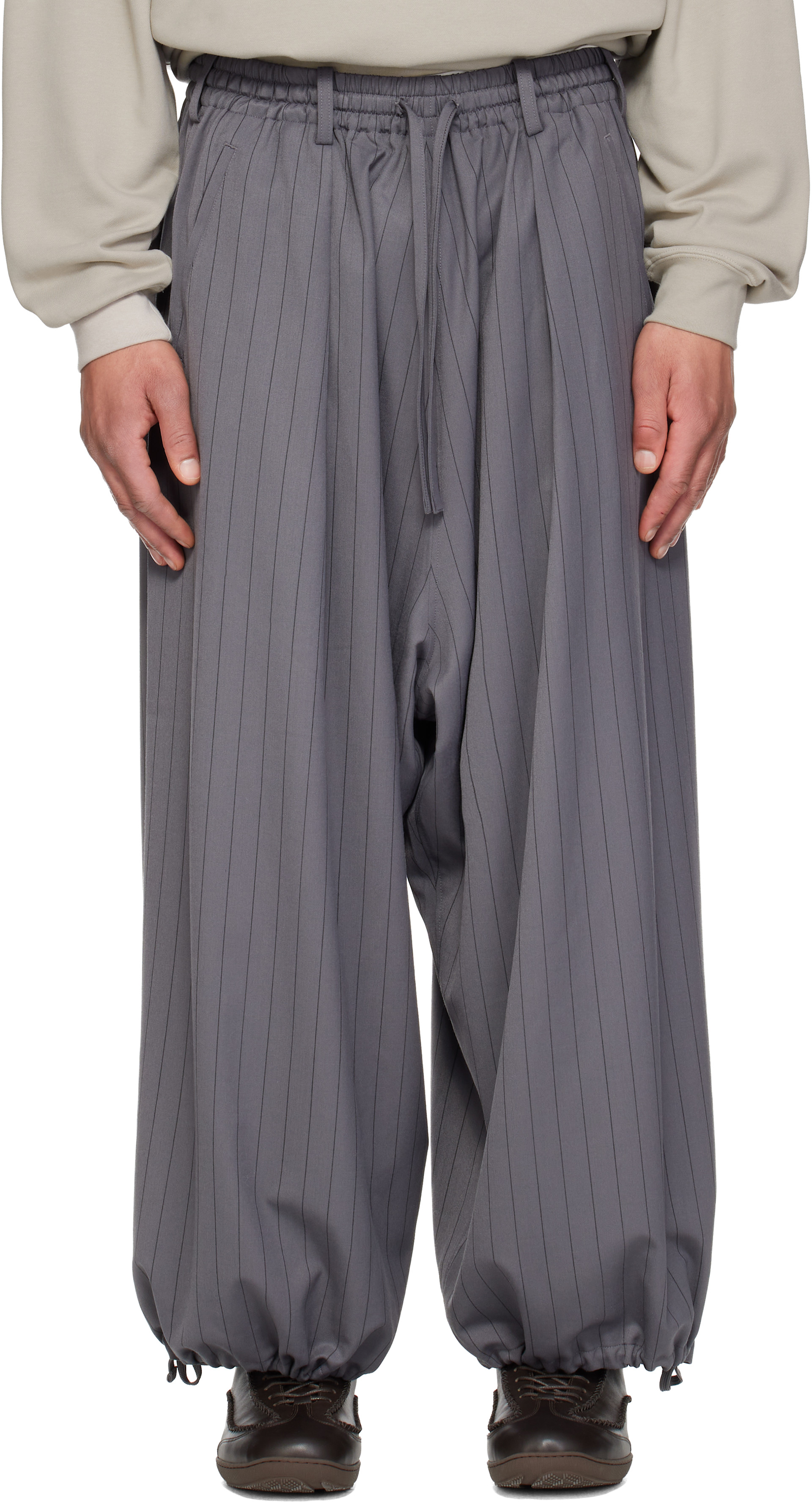 Y-3: Gray Wool Trousers | SSENSE