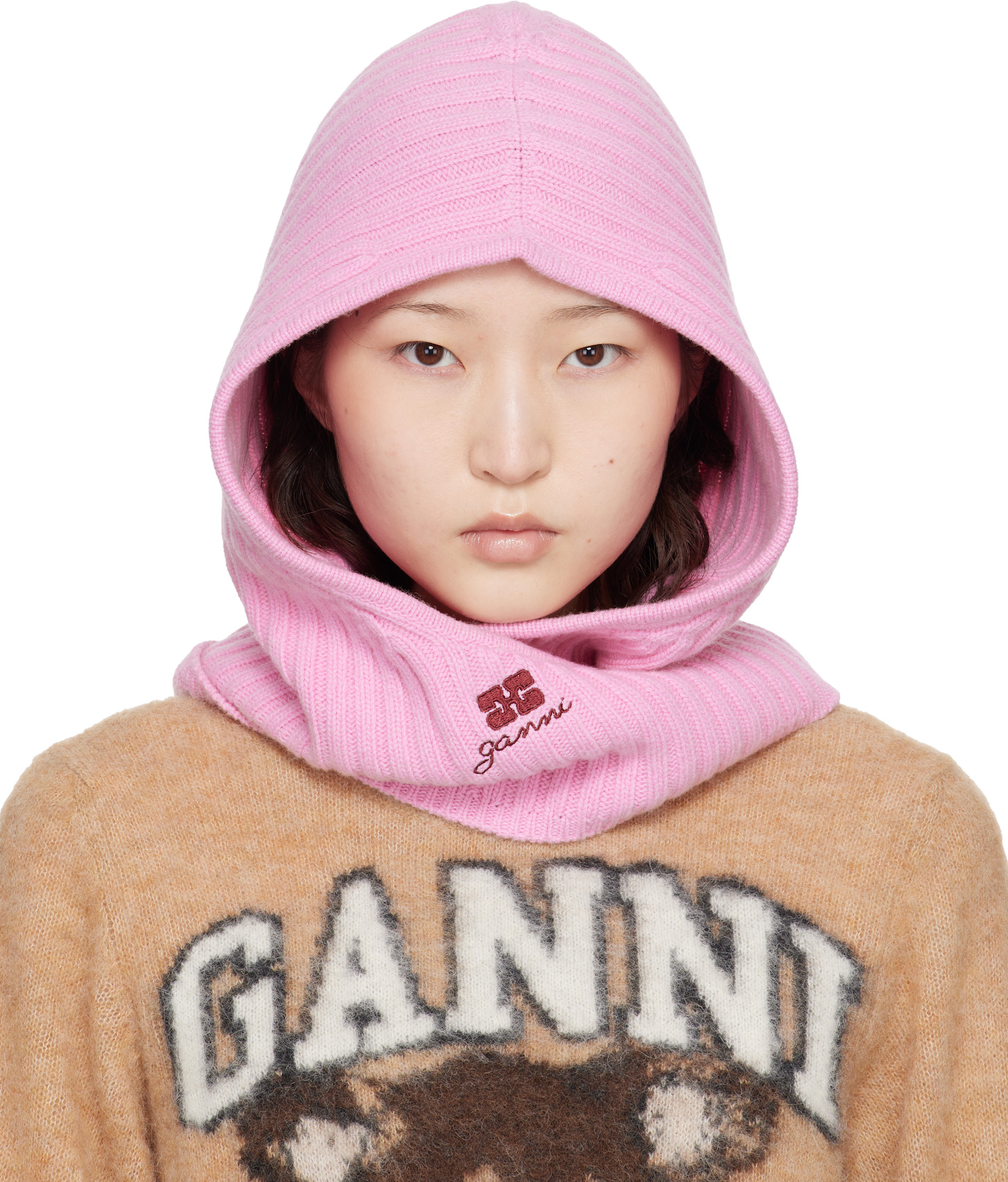 GANNI: Pink Wool Mix Balaclava | SSENSE