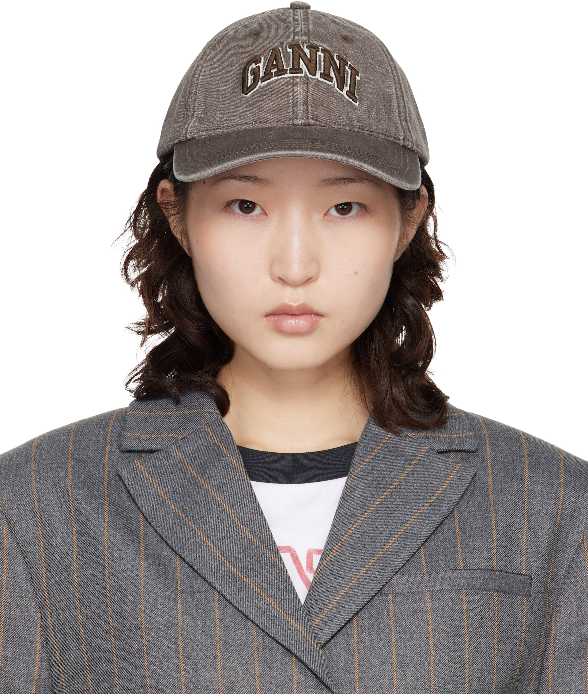 GANNI: Brown Washed Canvas Cap | SSENSE Canada
