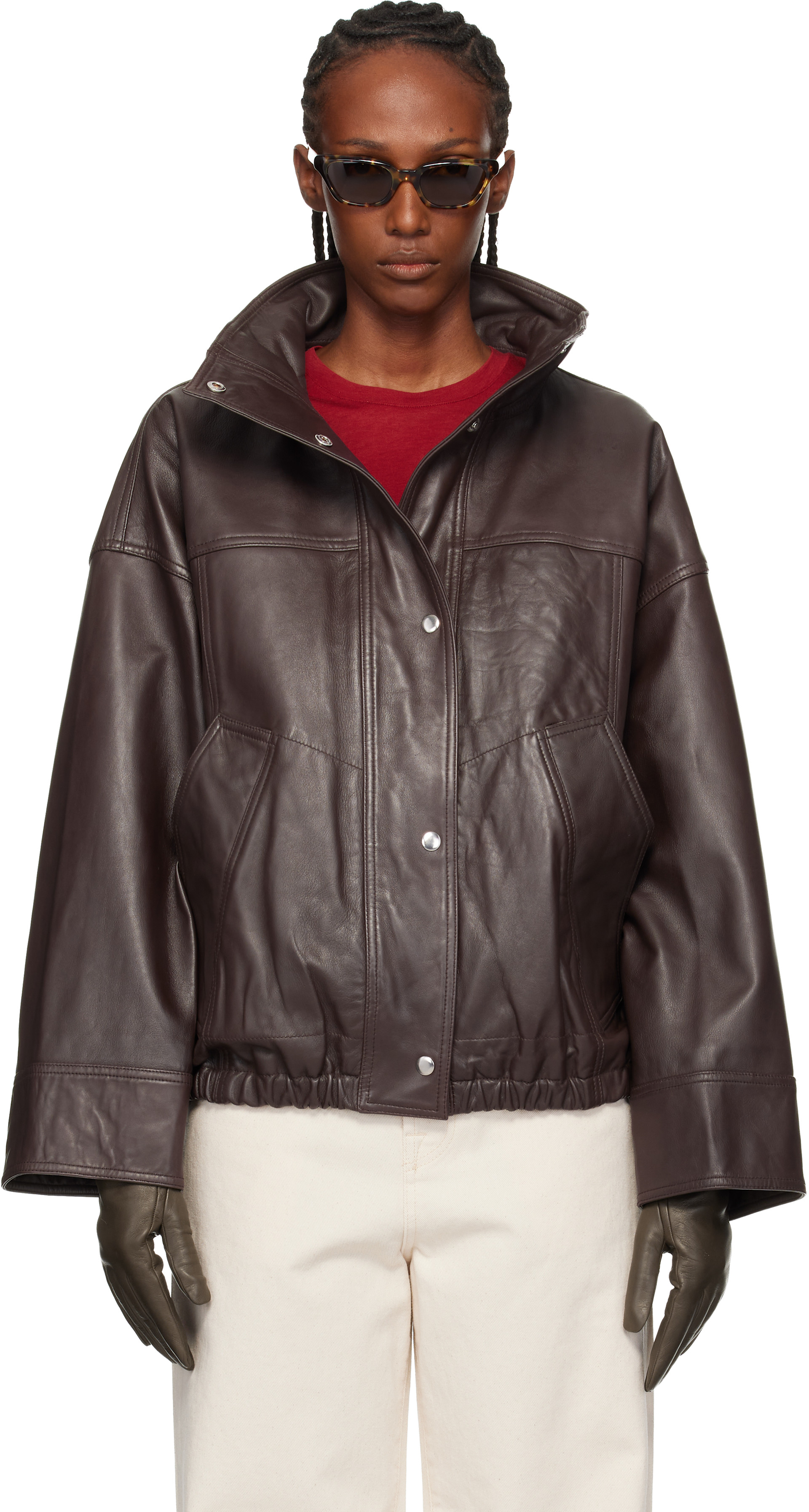 rare Roen sheepskin jacket ナポレオン pea Róhe: Brown Reinvented Leather Jacket | SSENSE Canada