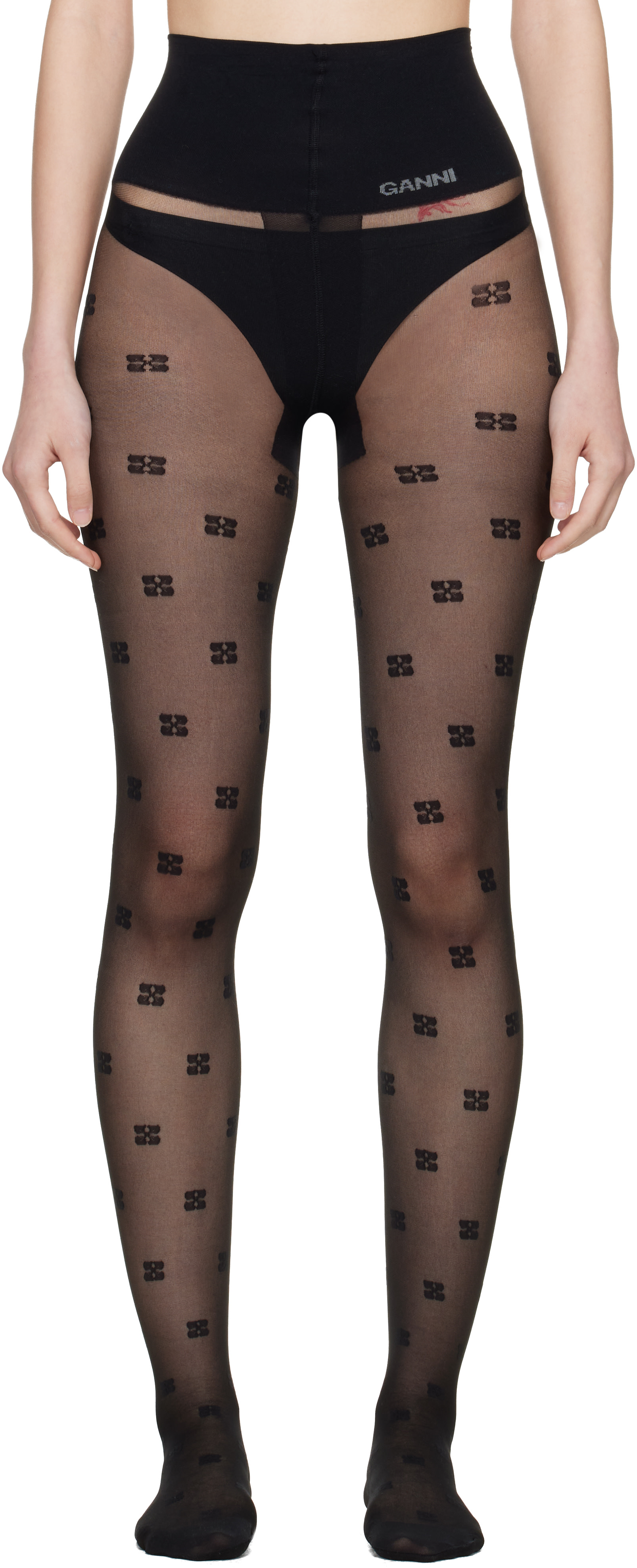 GANNI: Black Butterfly Lace Tights | SSENSE