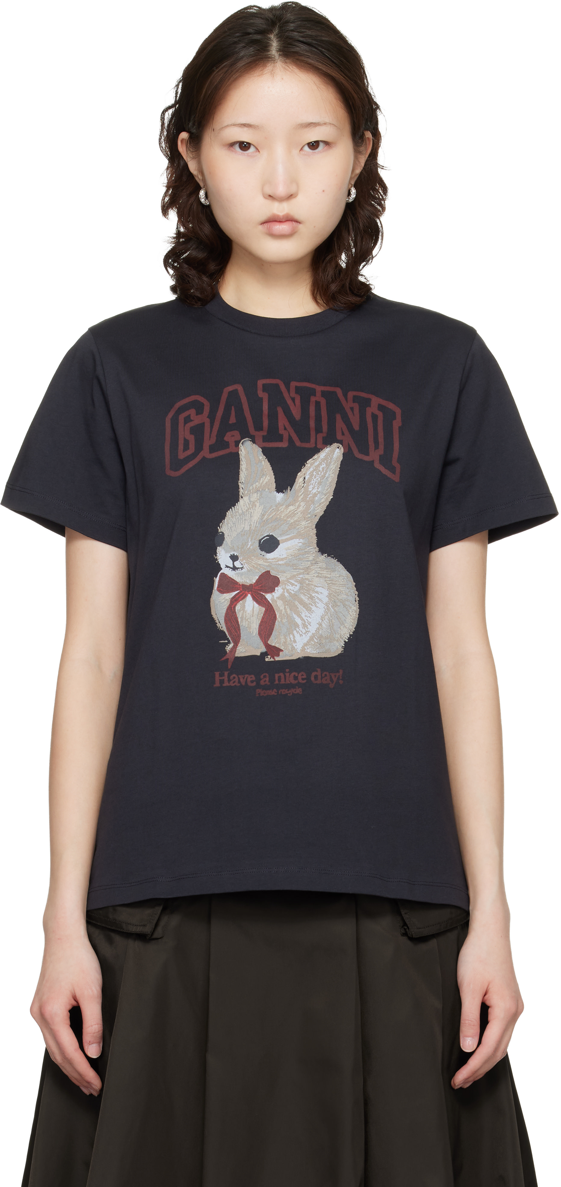 GANNI ブラック コミックプリント Tシャツ Black Banana Graphic T-shirt | GANNI US