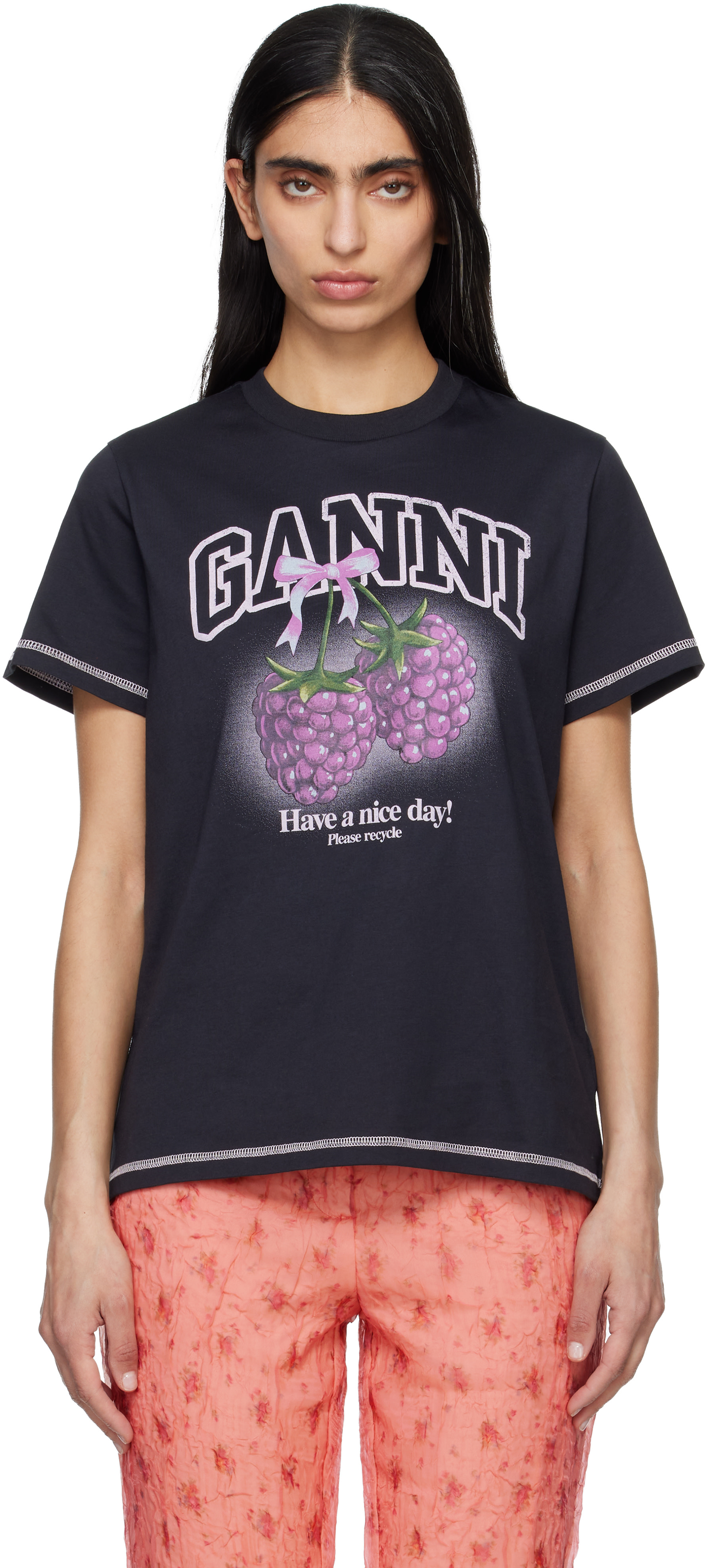 GANNI ブラック コミックプリント Tシャツ Black Banana Graphic T-shirt | GANNI US