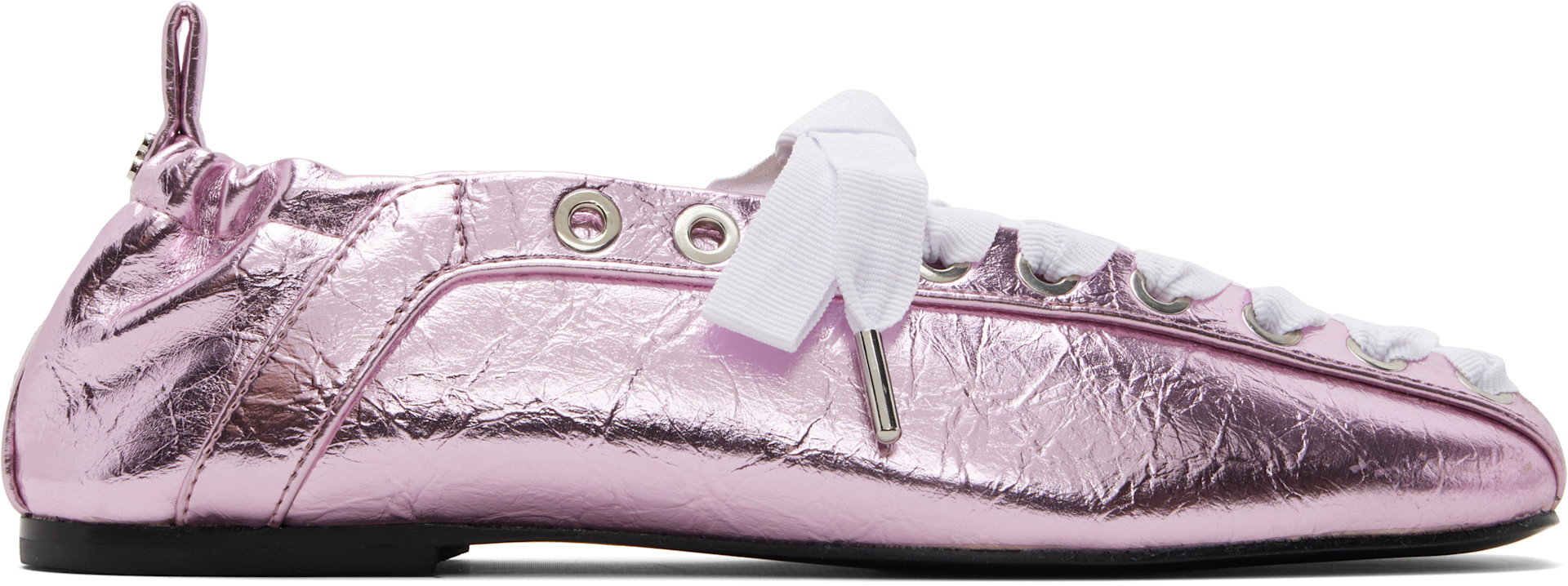 GANNI: Pink Lace-Up Ballerina Flats | SSENSE