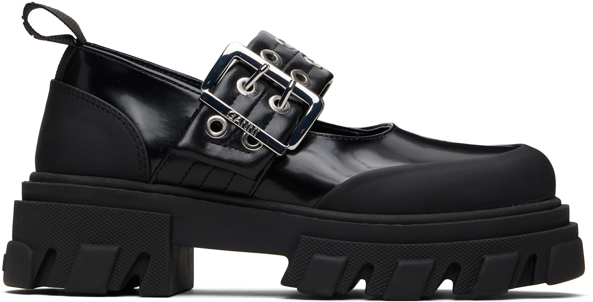 GANNI: Black Cleated Ballerina Box Loafers | SSENSE