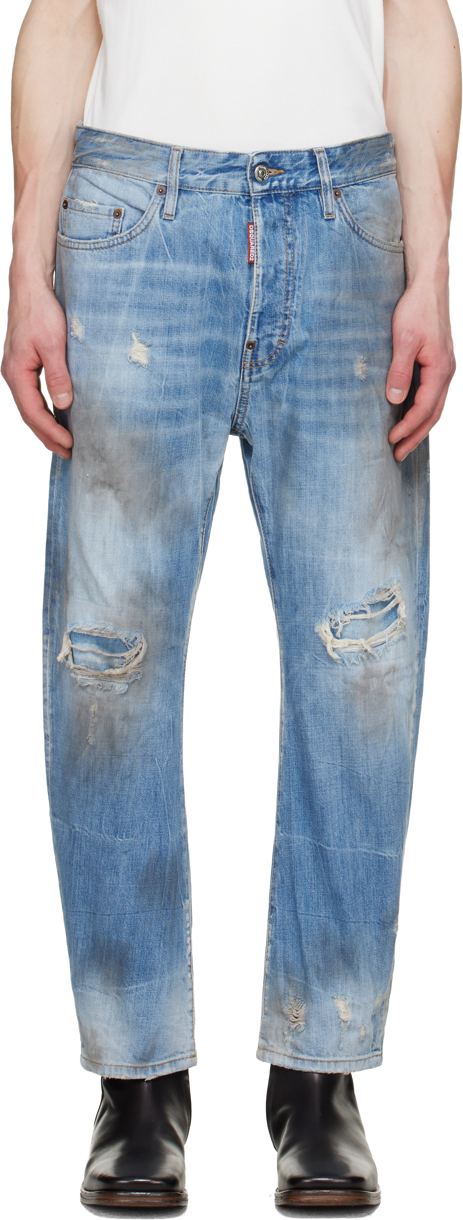 Dsquared2: Blue Light Dirty Wash Bro Jeans | SSENSE