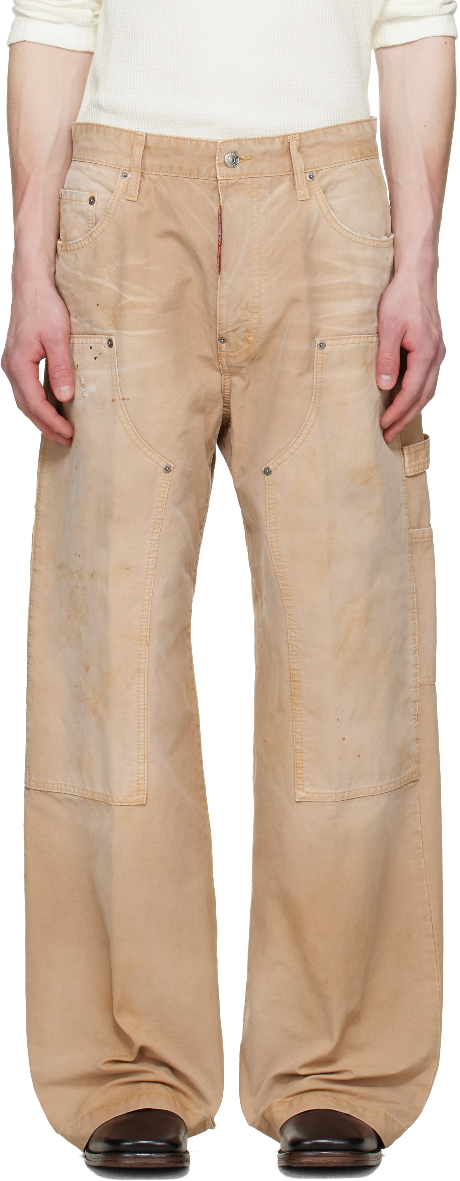 Dsquared2: ベージュ Garment Dyed バギー カーペンターパンツ