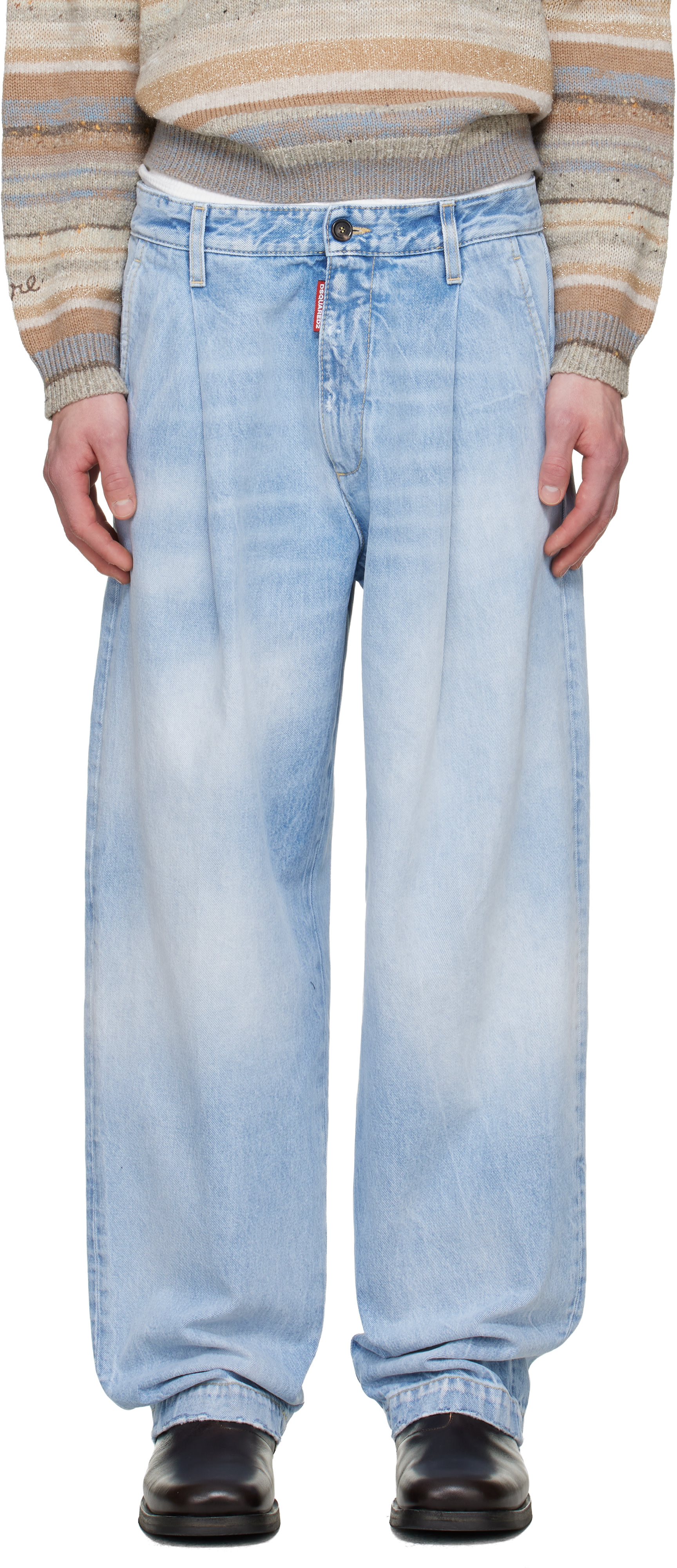 Blue Light Clean Wash One Pleat Jeans by Dsquared2 on Sale