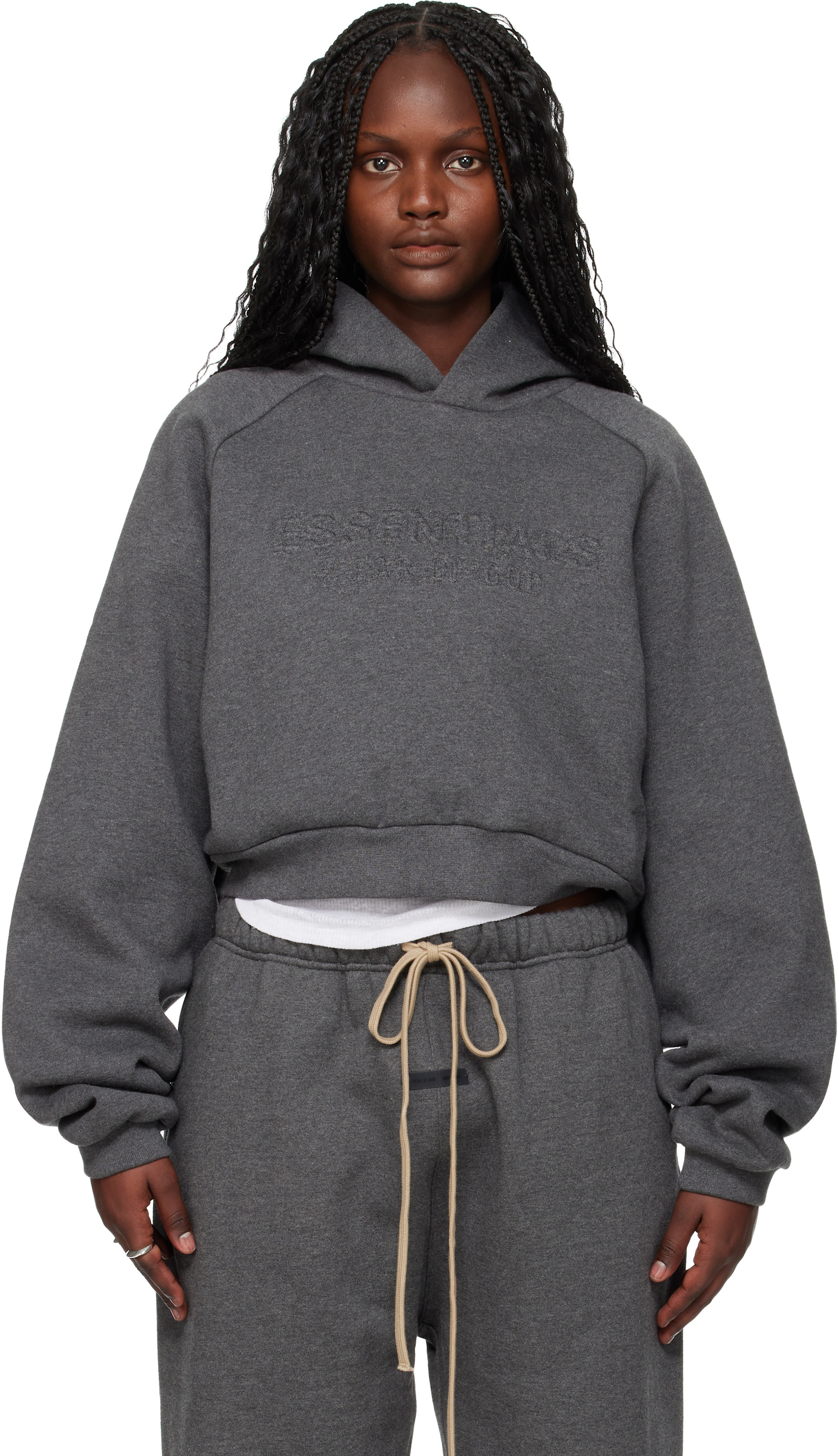 Fear of God ESSENTIALS: Gray Holiday Embossed 90s Raglan Hoodie