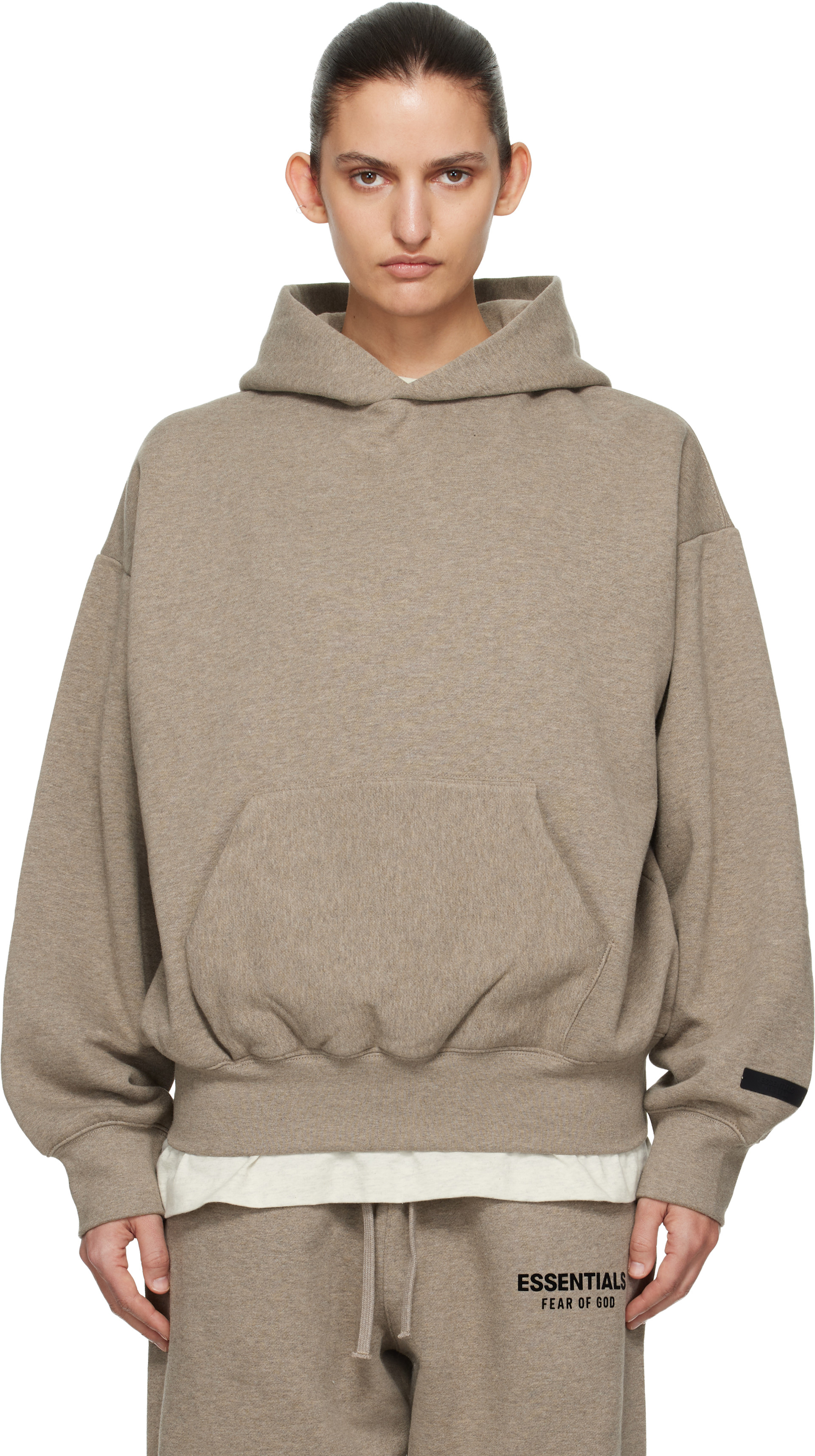 パーカー Fear of God Essentials Hoodie Beige L Fear of God ESSENTIALS: Beige Classic Hoodie | SSENSE