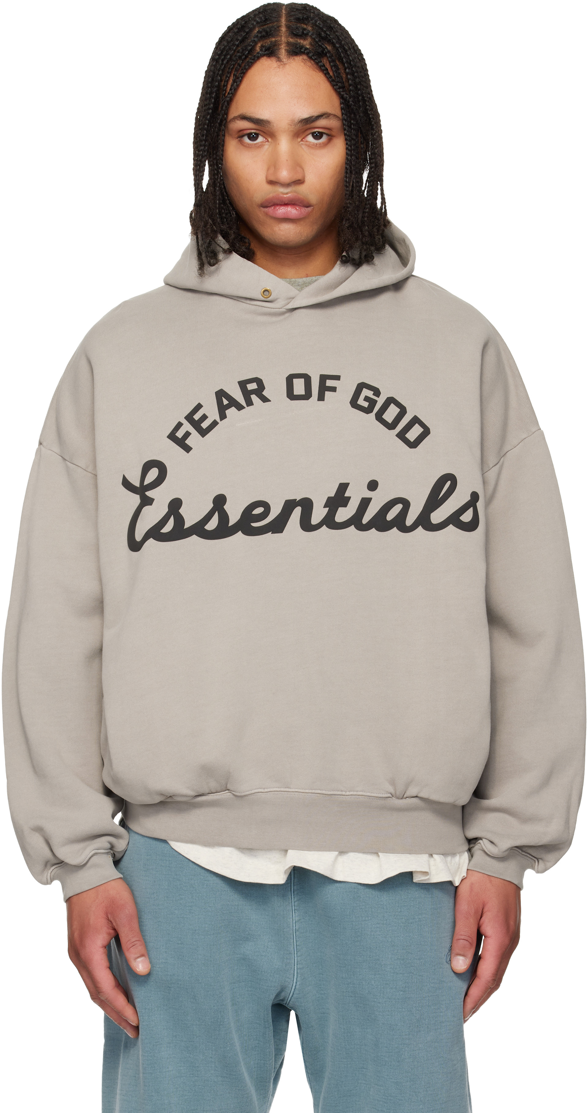 Fear of God ESSENTIALS: Gray Training 90s Hoodie | SSENSE