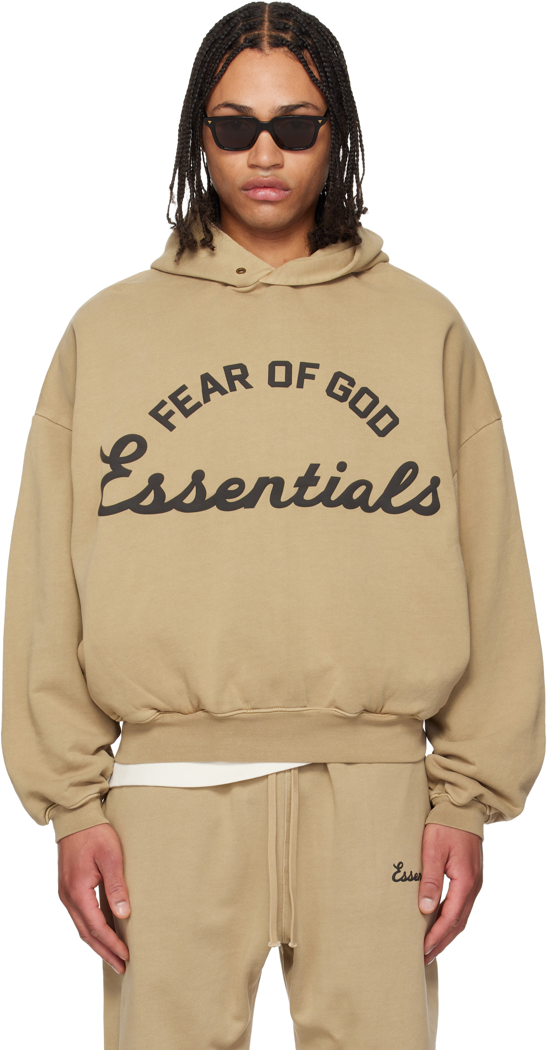 Fear of God ESSENTIALS: Beige Training 90s Hoodie | SSENSE