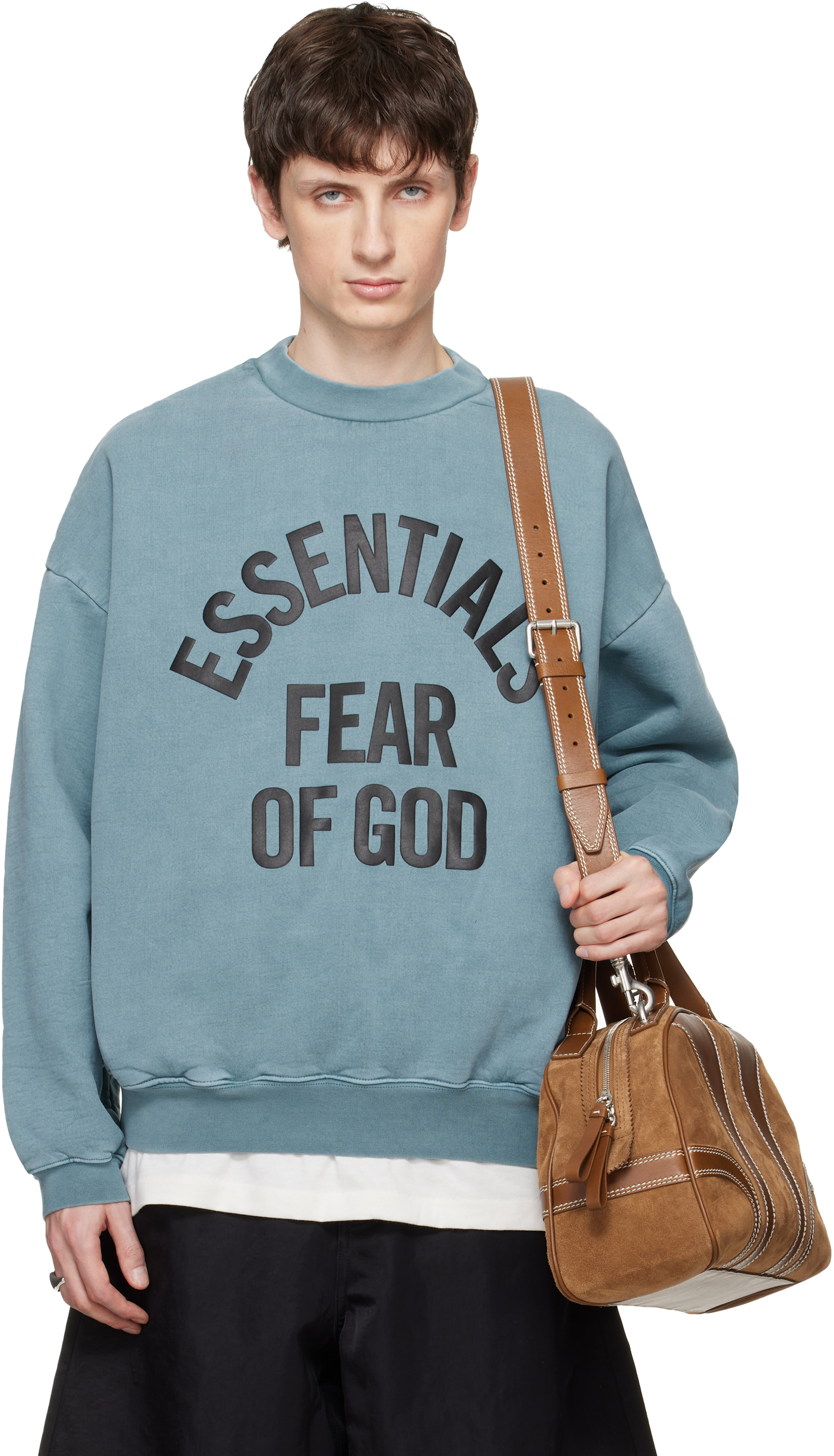 Fear of God ESSENTIALS: Blue Campus 90s Crewneck Sweatshirt | SSENSE