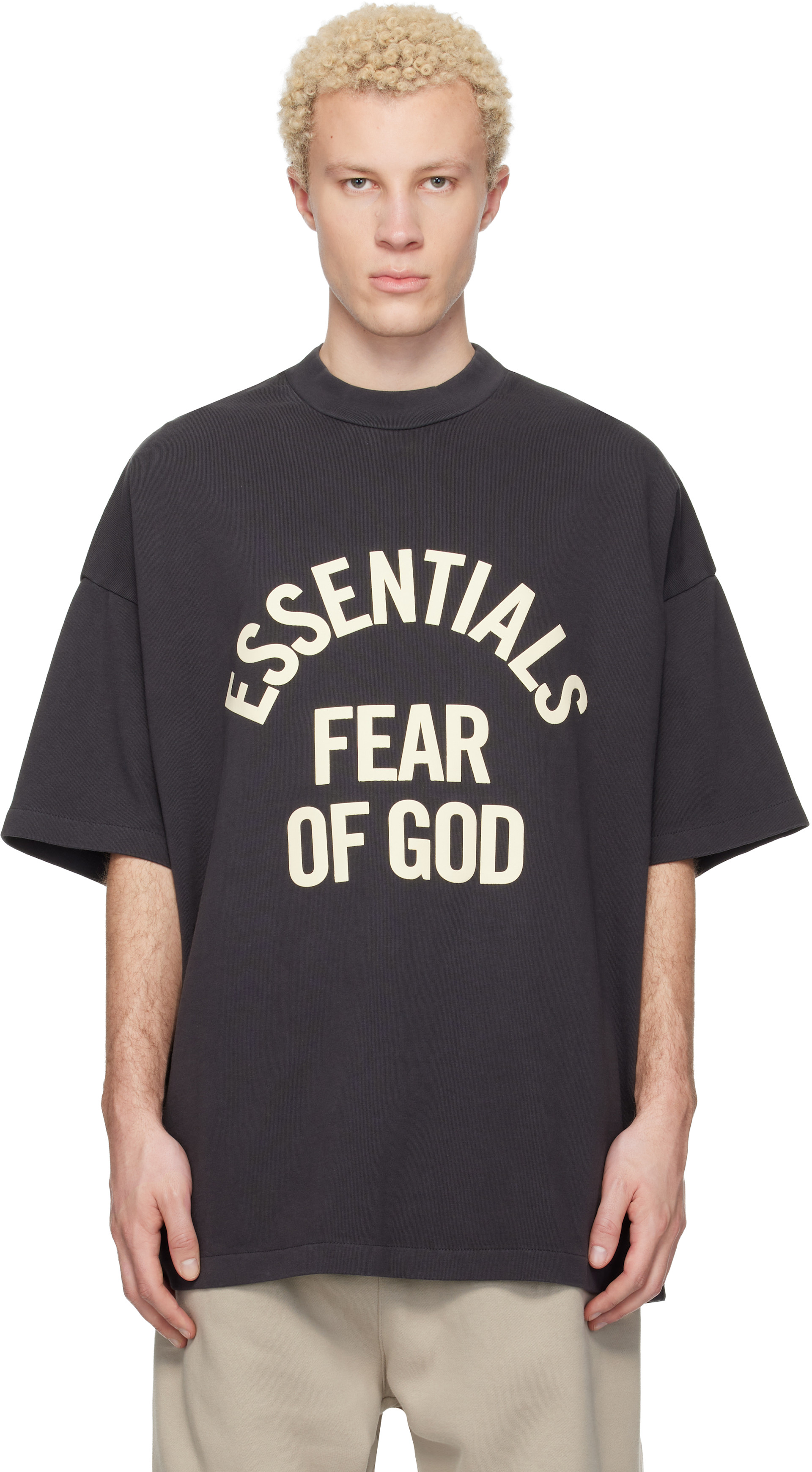 Fear of God ESSENTIALS: Black Campus 90s Short Sleeve T-shirt | SSENSE