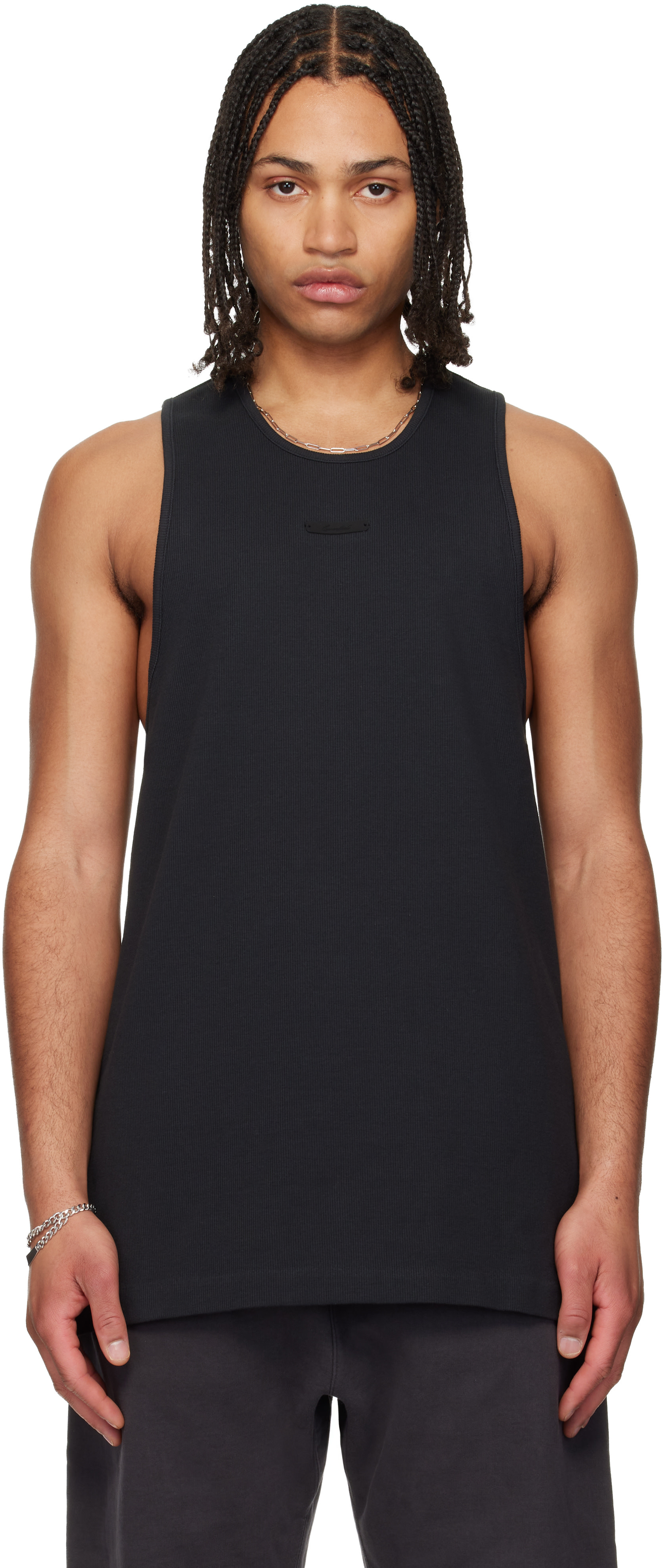 Fear of God ノースリーブタンクトップ 123 Fear of God ESSENTIALS: ブラック リブタンクトップ | SSENSE 日本