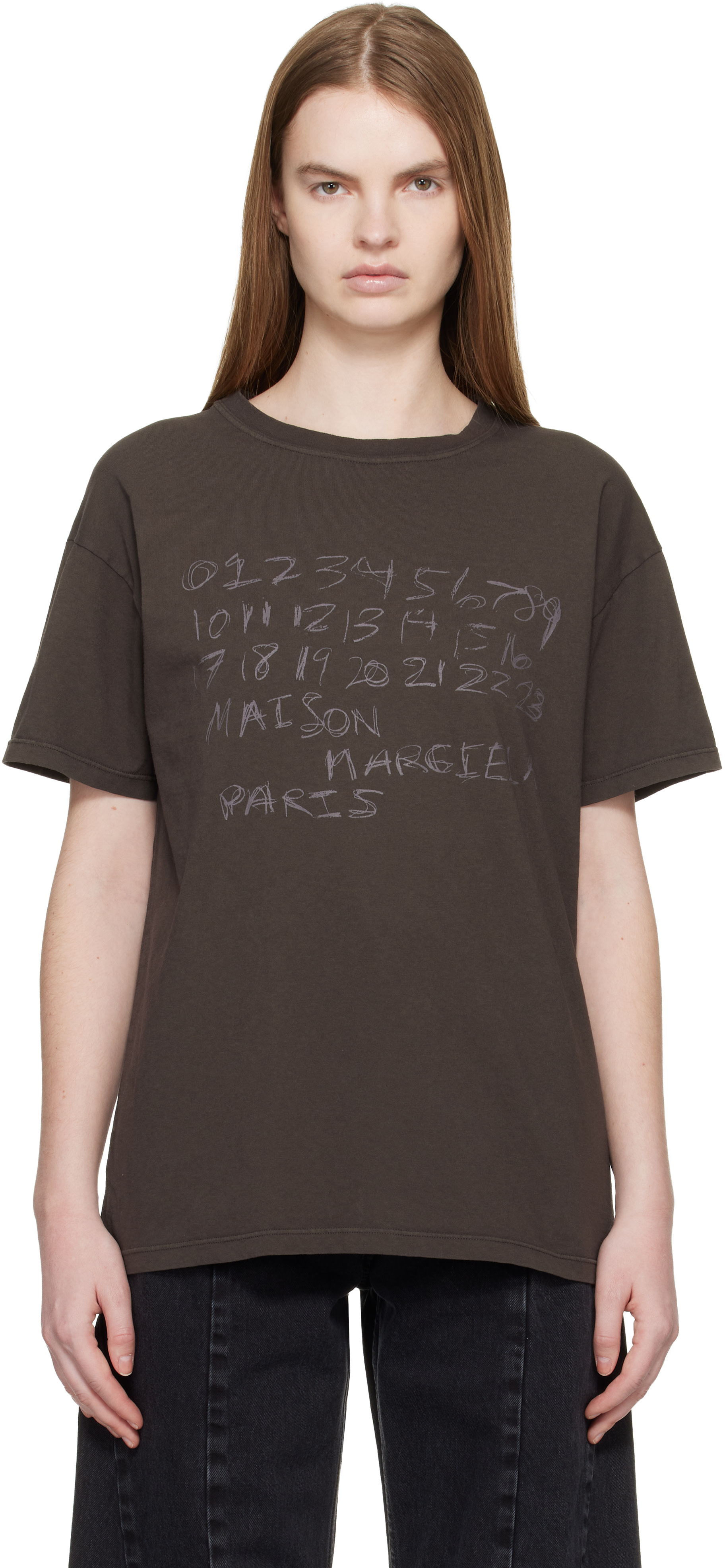 Maison Margiela: Brown Numerical Cotton T-shirt | SSENSE
