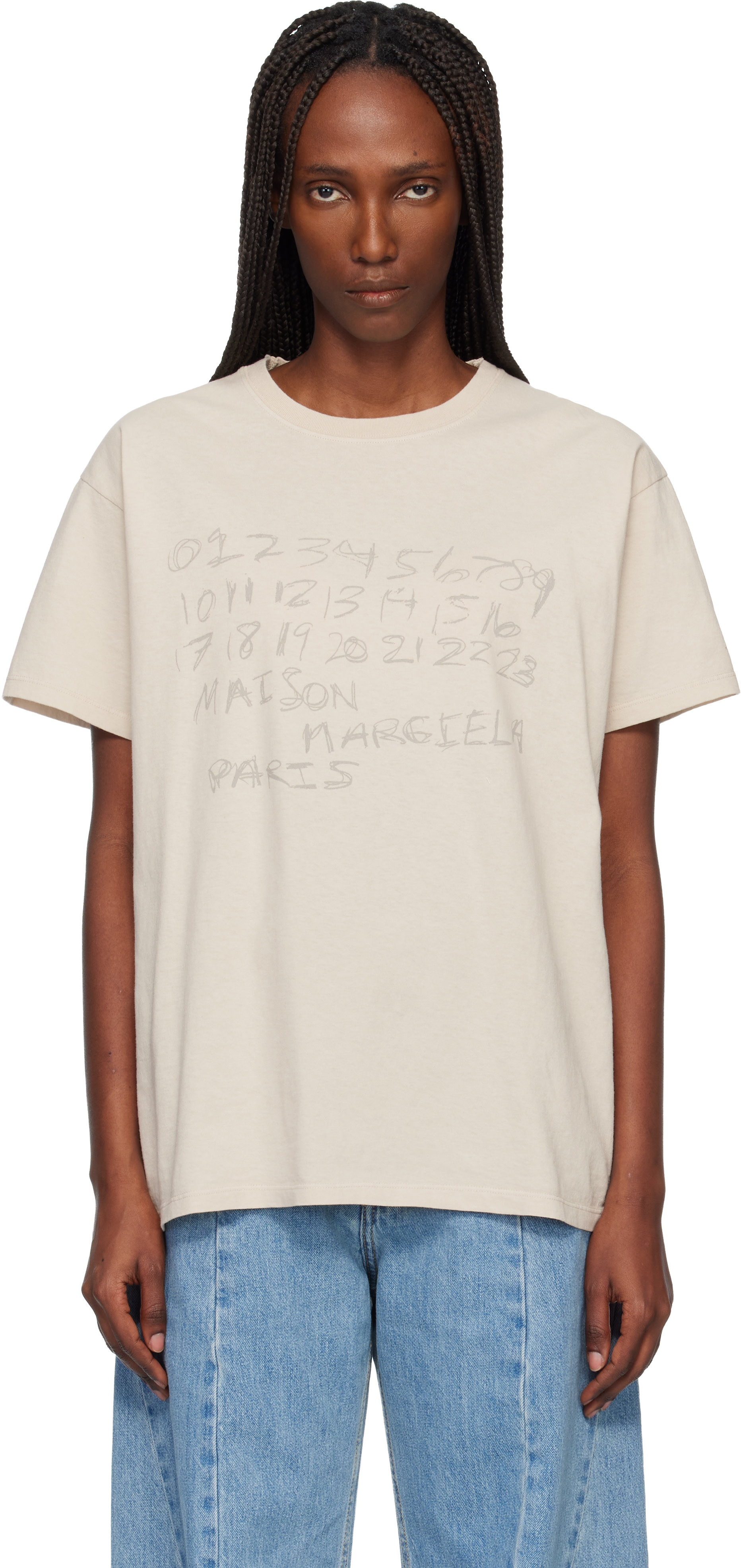 Maison Margiela: Beige Numerical Cotton T-shirt | SSENSE