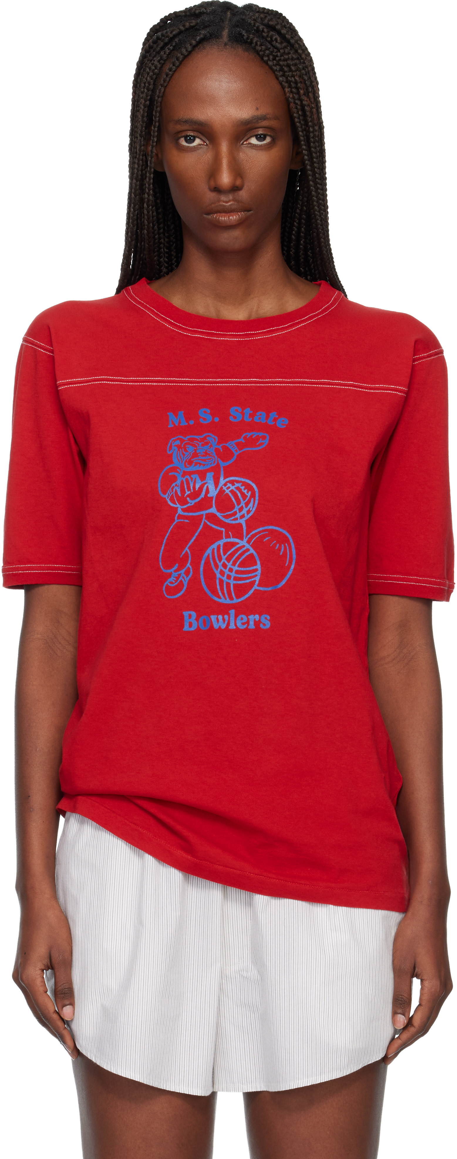 Maison Margiela: Red Cotton Varsity T-shirt | SSENSE