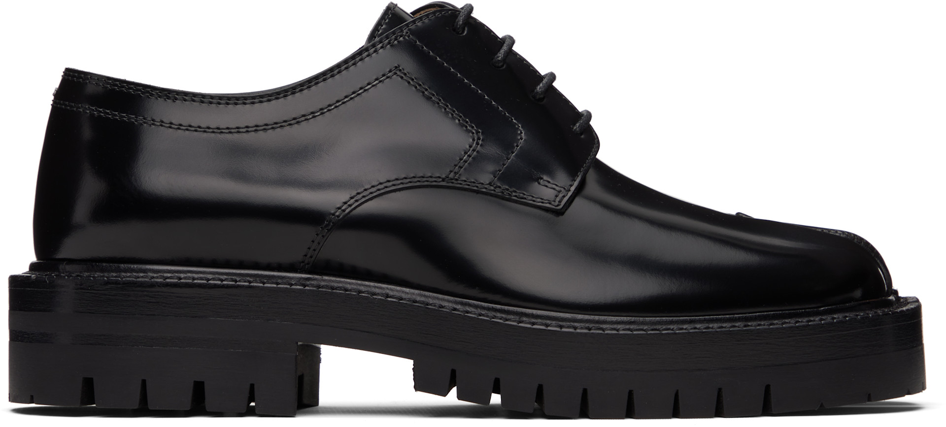 Maison Margiela: Black Tabi Lace-Up Derbys | SSENSE