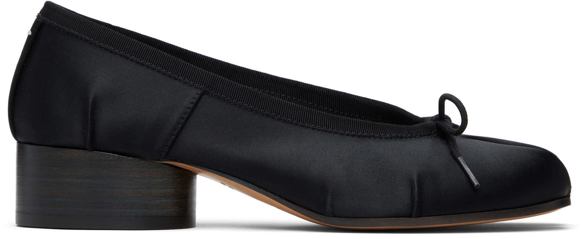 Maison Margiela: Black Tabi Satin Ballerina Heels | SSENSE Canada
