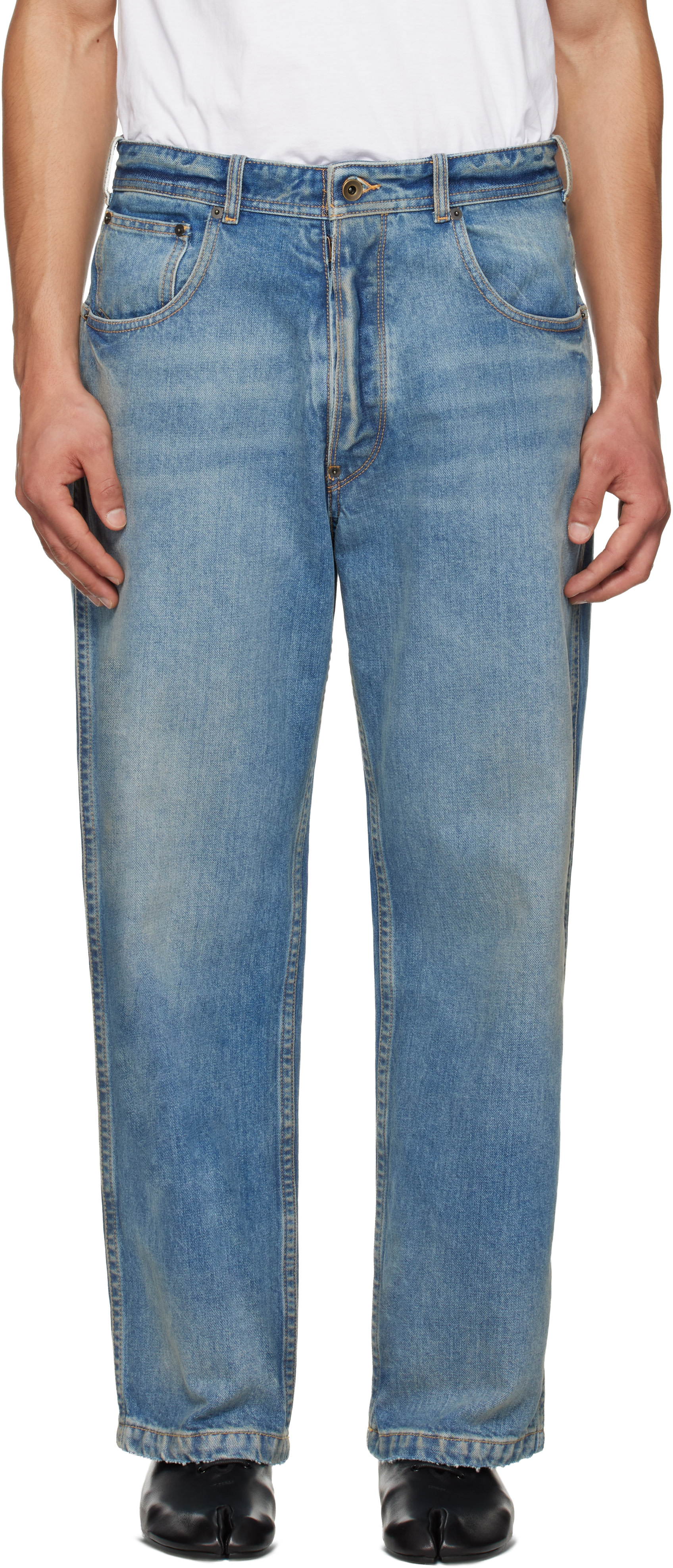 Blue Straight-Leg Cropped Jeans